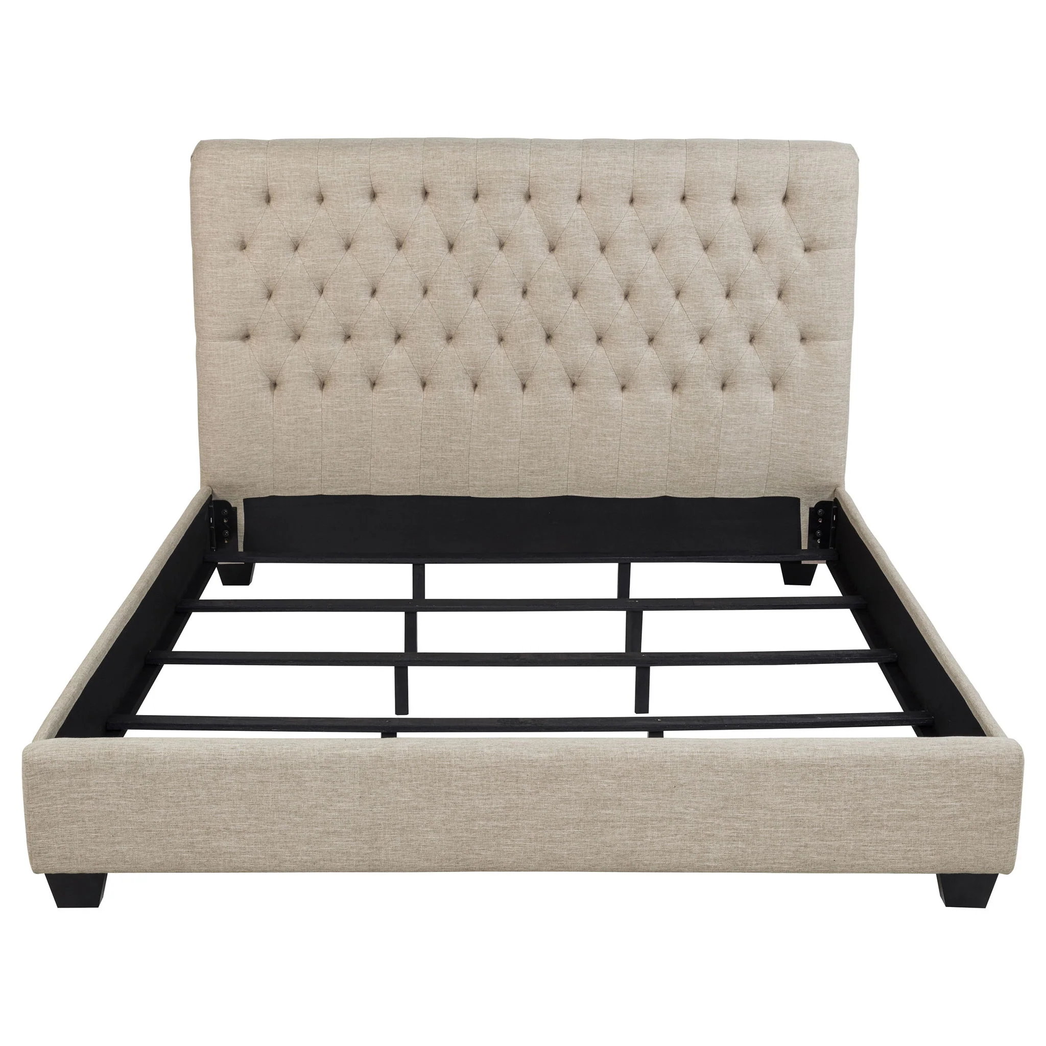 Upholstered California King Bed With Tufted Headboard And Birch Legs - Oatmeal - Image 6