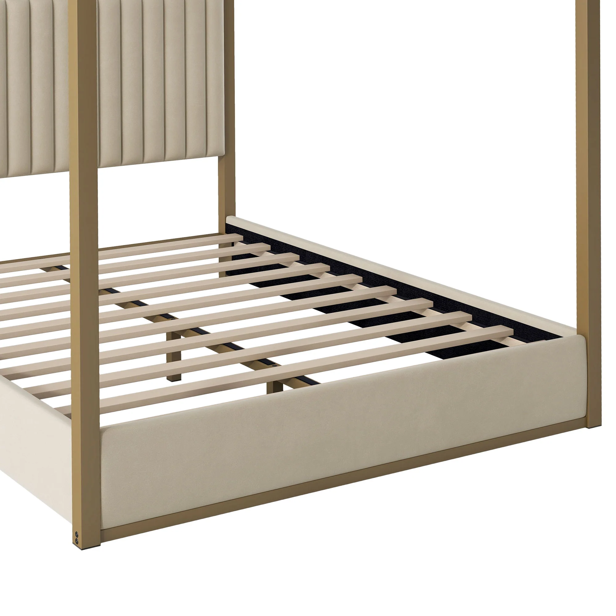 Upholstered Canopy Platform Bed With Frame, Queen Size - Beige - Image 6