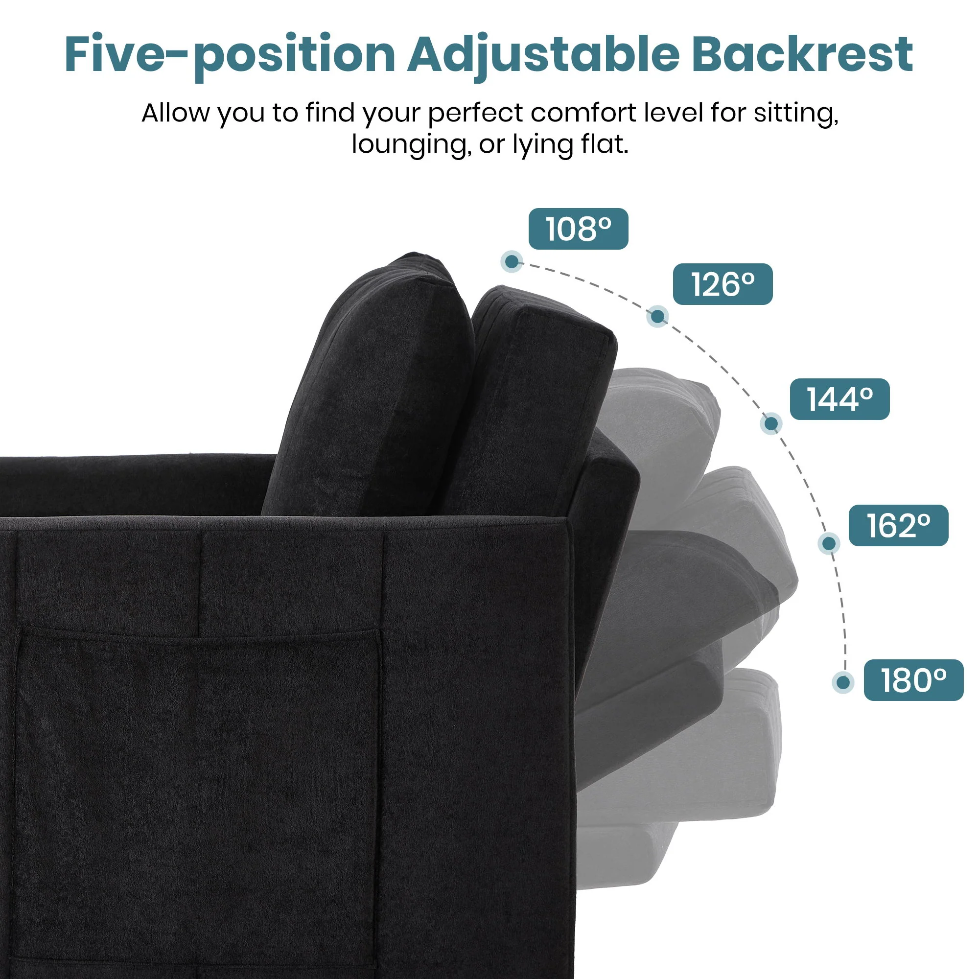 Upholstered Convertible Sleeper Sofa With 5 Position Backrest, Side Pockets, Storage - Image 26