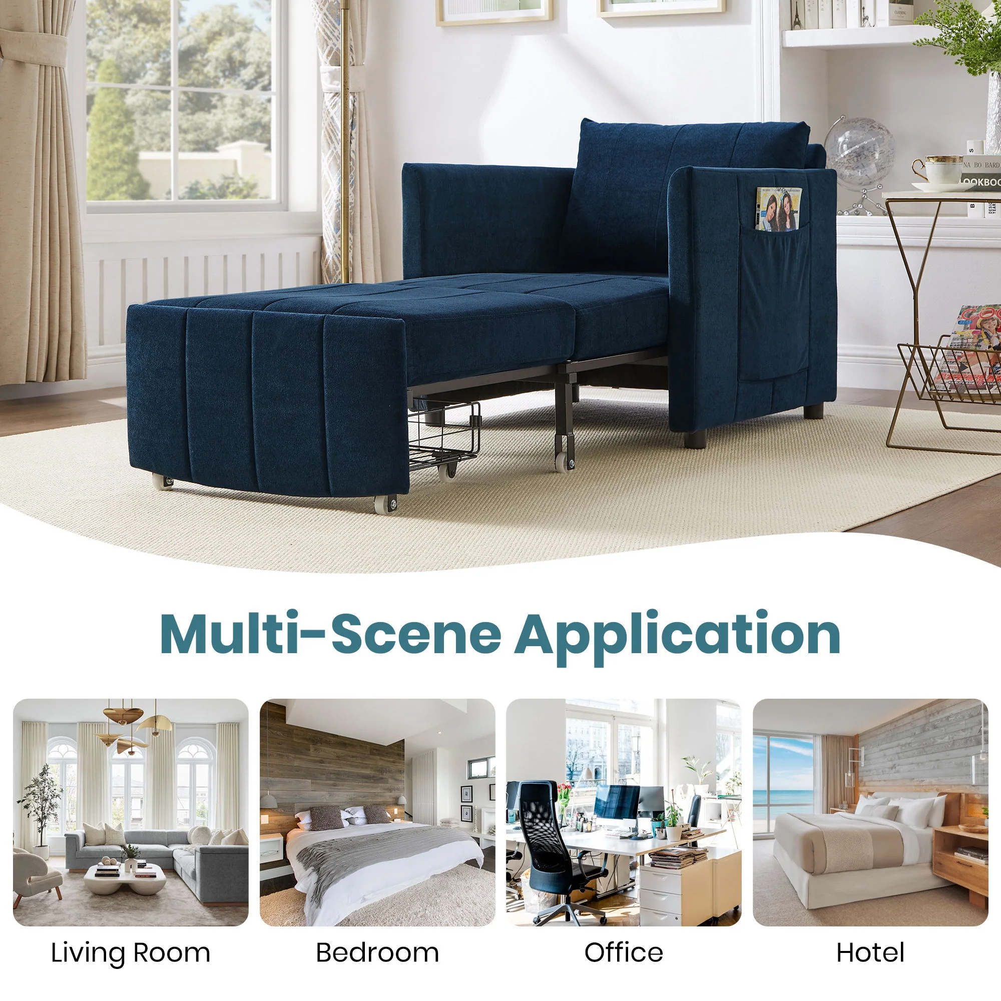 Upholstered Convertible Sleeper Sofa With 5 Position Backrest, Side Pockets, Storage - Image 9