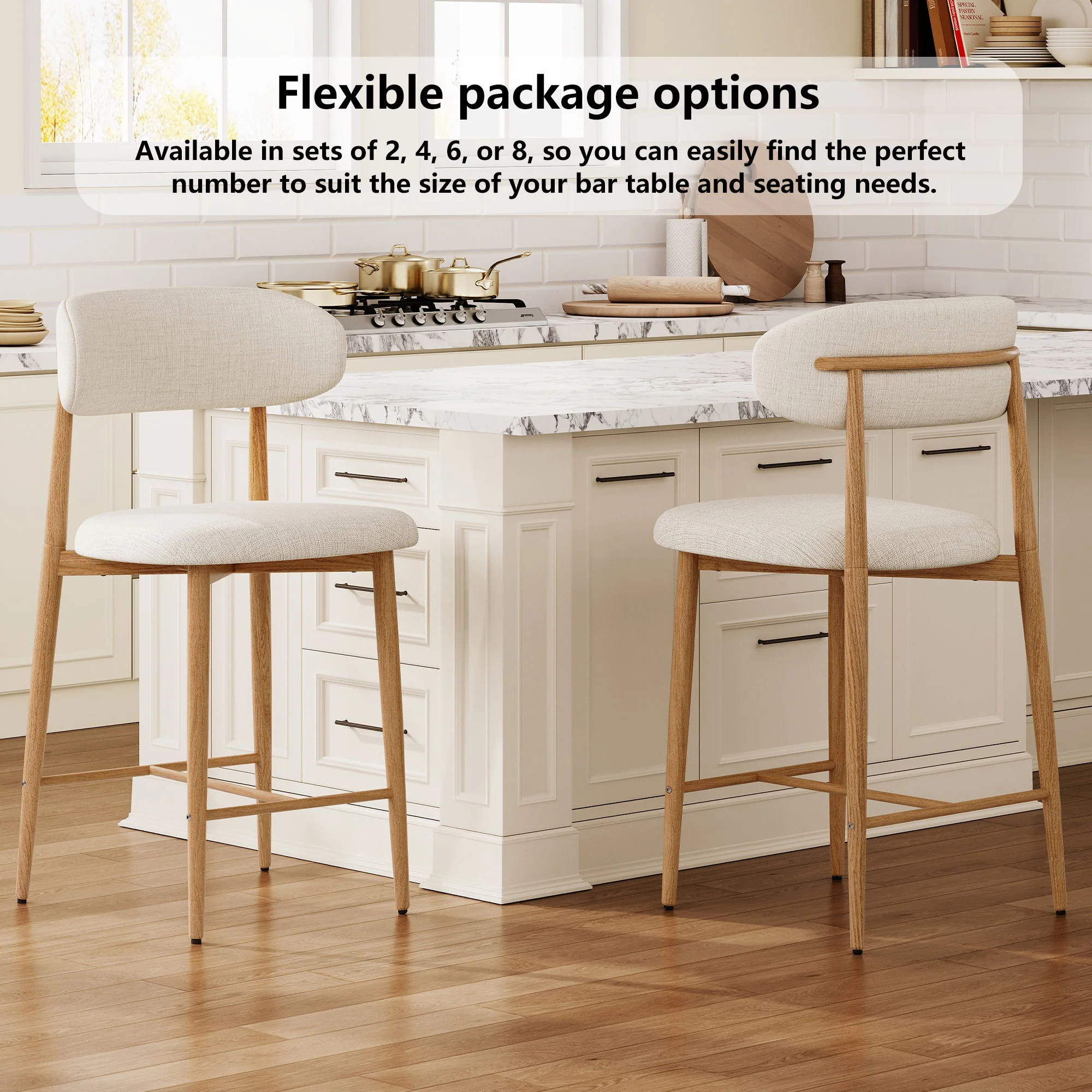Upholstered Counter Height Bar Stools For Kitchen Island (Set of 2) - Beige - Image 9