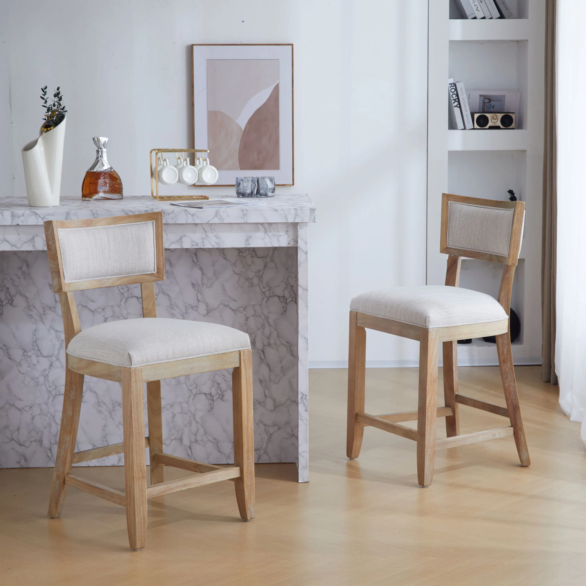 Upholstered Counter Height Bar Stools With Comfy Back (Set of 2) - Image 8