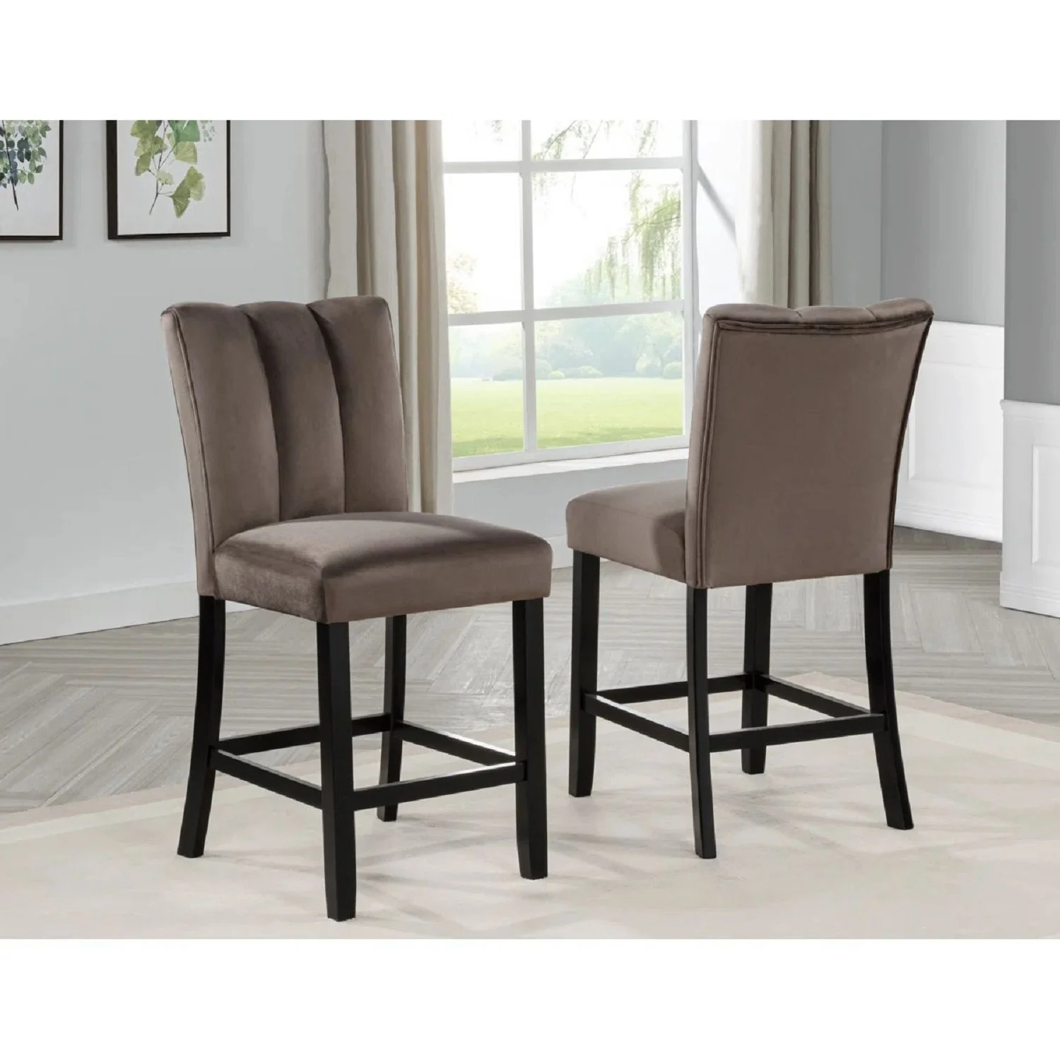 Upholstered Counter Height Chair For Dining Room (Set of 2) - Black / Brown - Image 2