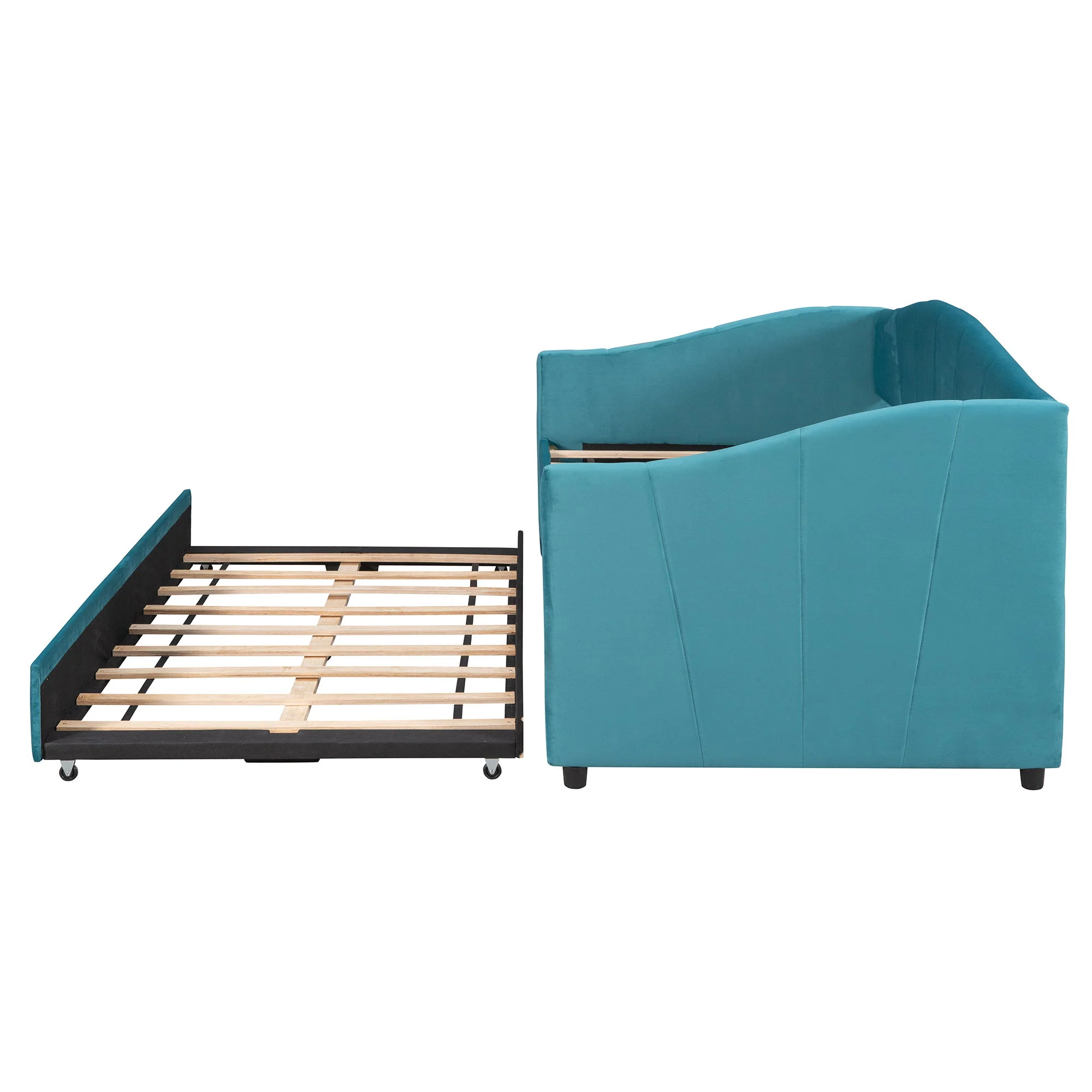 Upholstered Daybed Sofa Bed With Trundle Bed And Wood Slat - Image 17