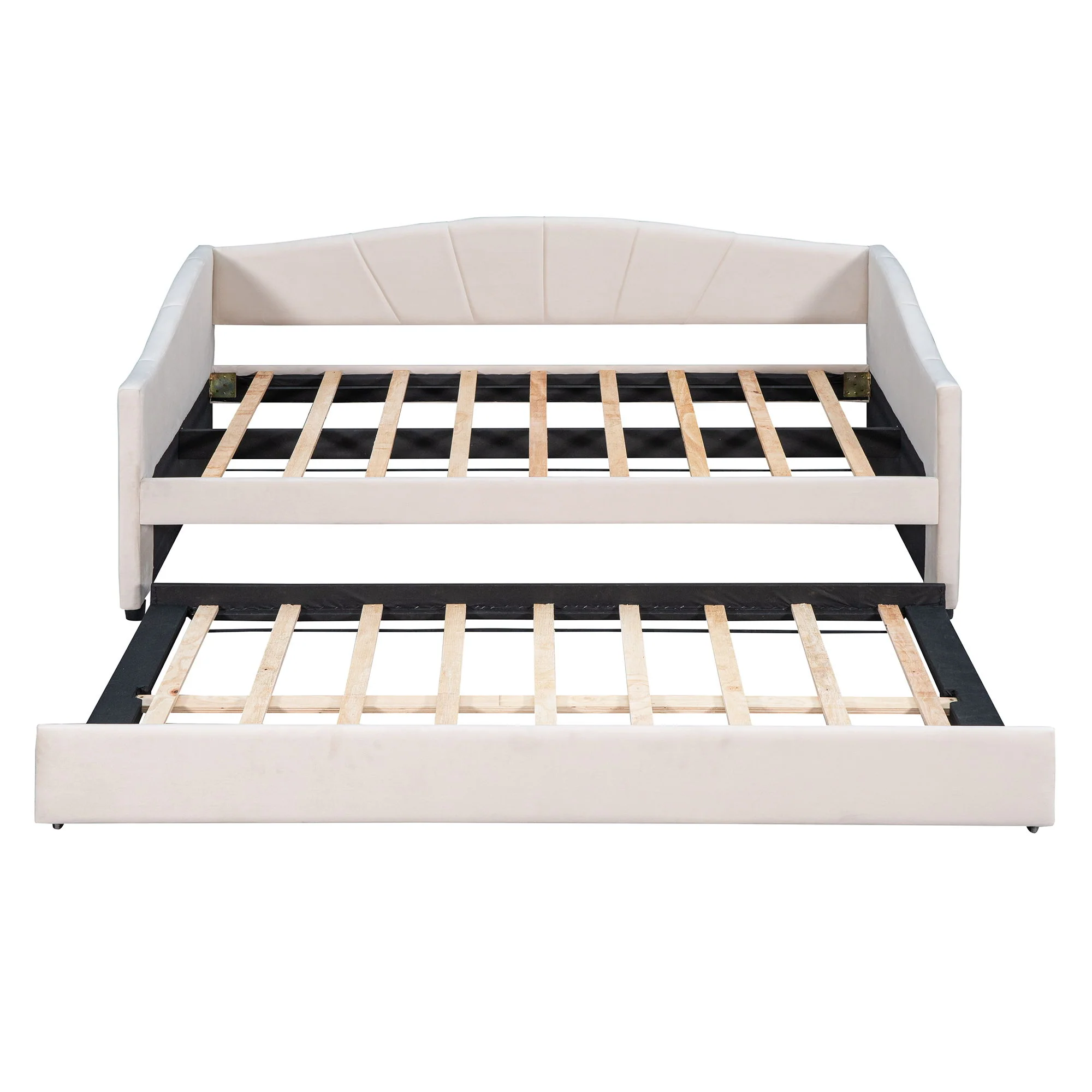 Upholstered Daybed Sofa Bed With Trundle Bed And Wood Slat - Image 19