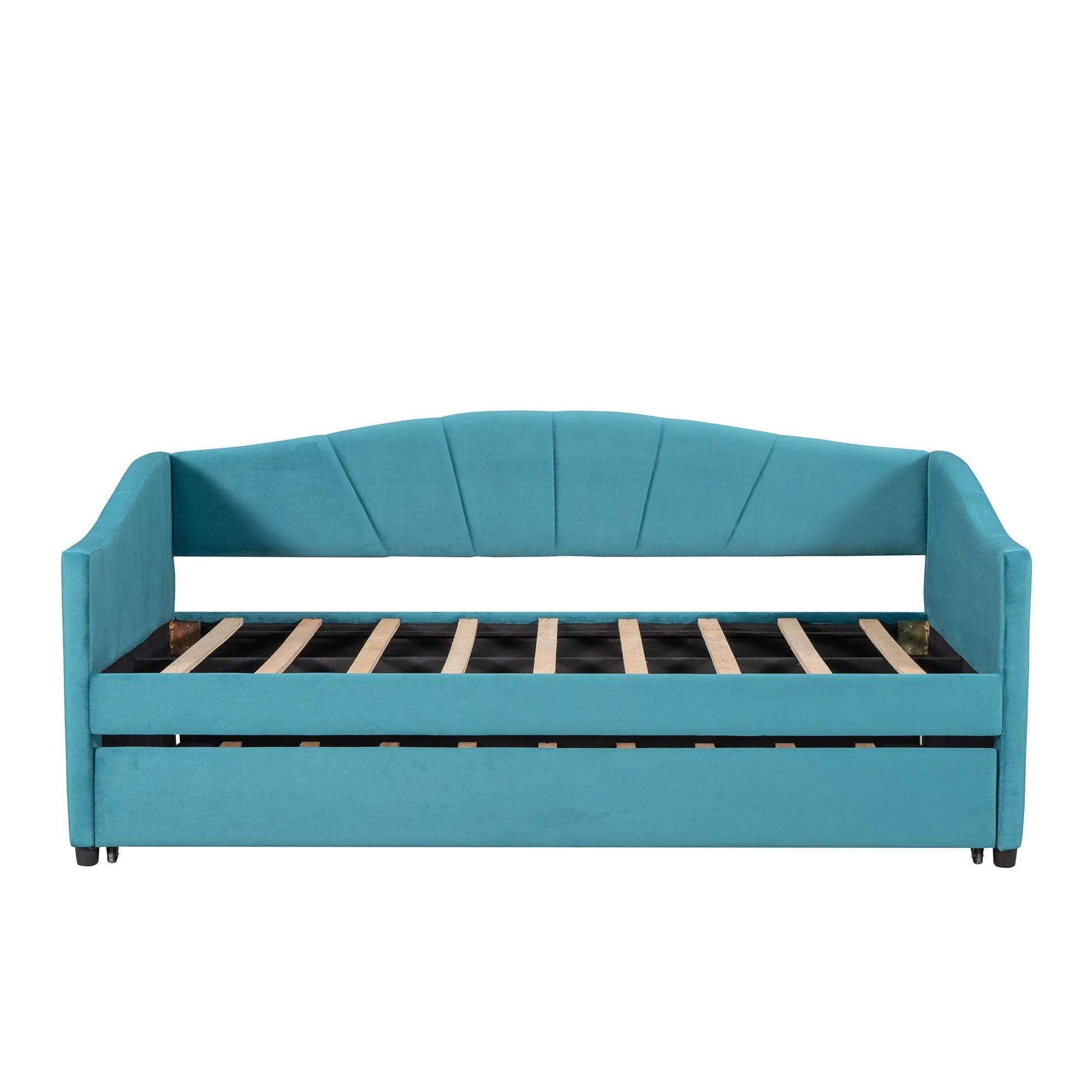 Upholstered Daybed Sofa Bed With Trundle Bed And Wood Slat - Image 23