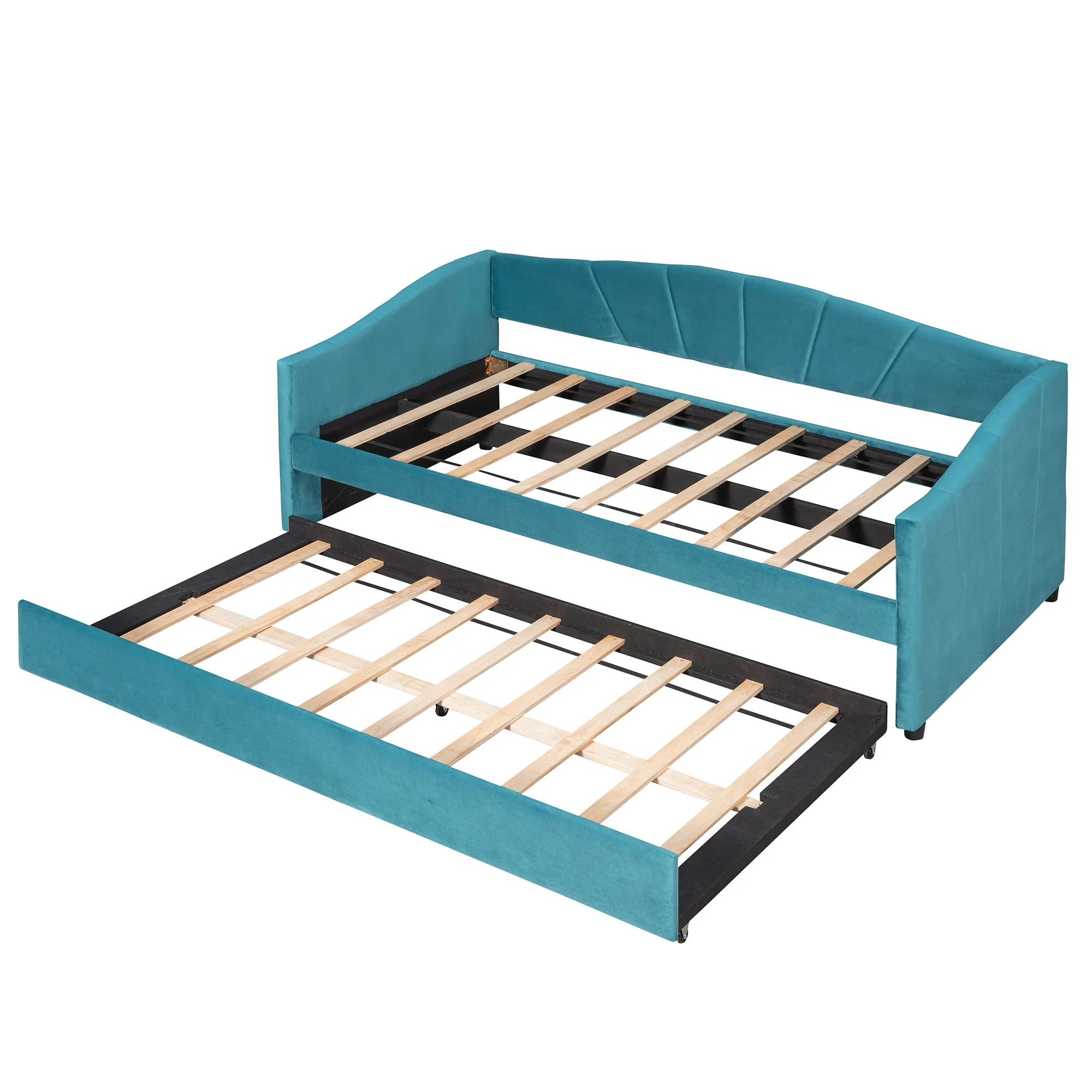 Upholstered Daybed Sofa Bed With Trundle Bed And Wood Slat - Image 7