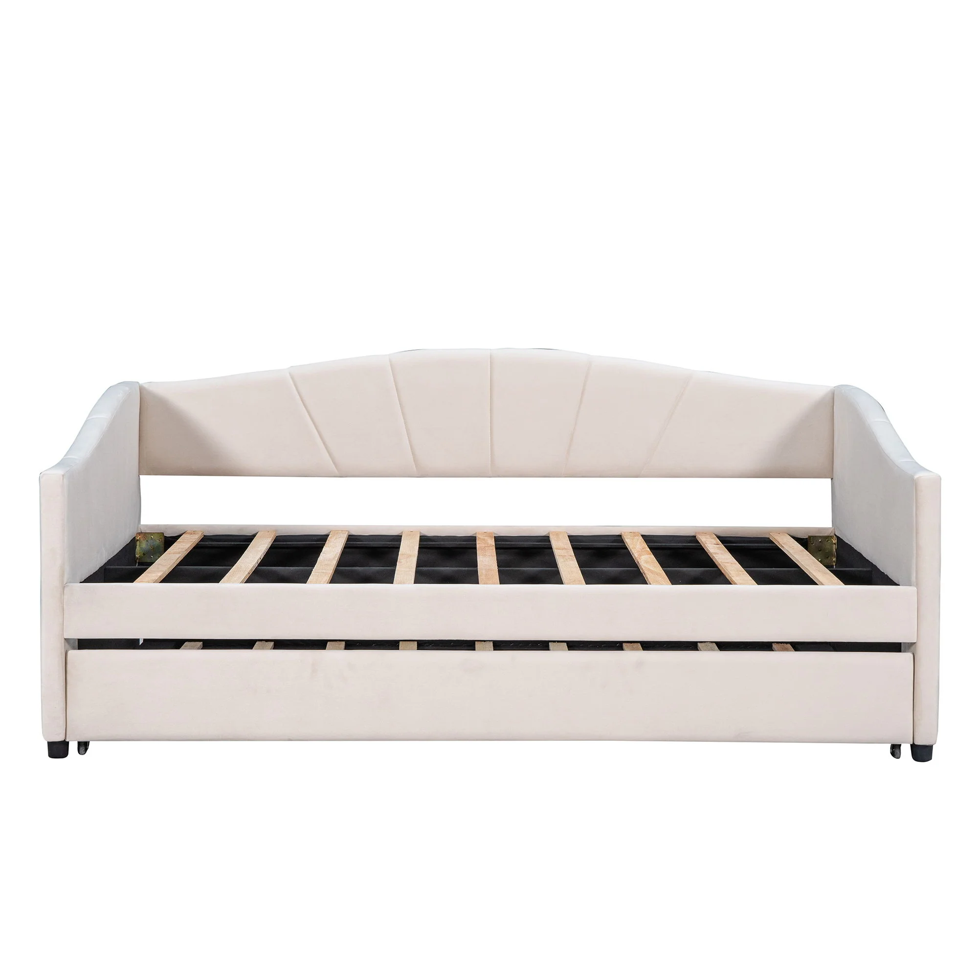 Upholstered Daybed Sofa Bed With Trundle Bed And Wood Slat - Image 8