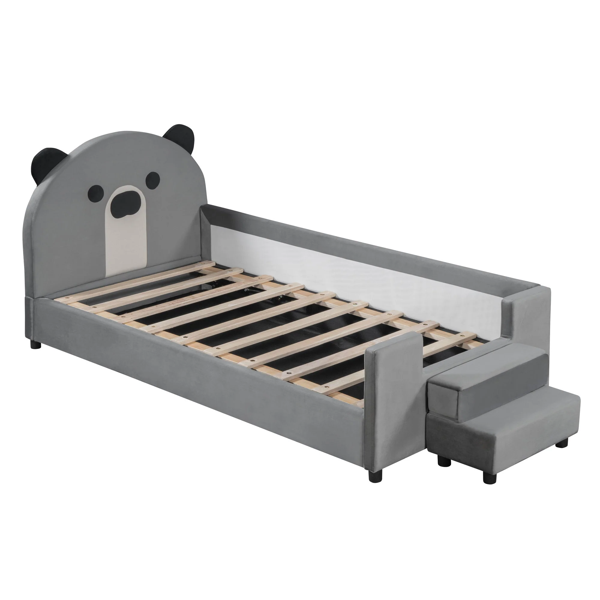 Upholstered Daybed With Bear Shaped Headboard, Hydraulic System And Breathable Fence - Image 11