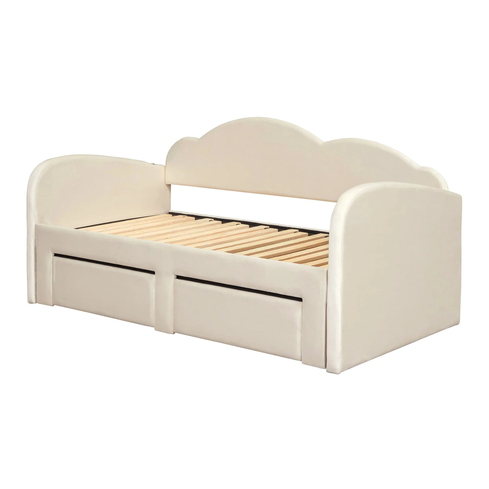 Upholstered Daybed With Cloud-Shaped Backrest, Trundle & 2 Drawers And USB Ports - Image 10