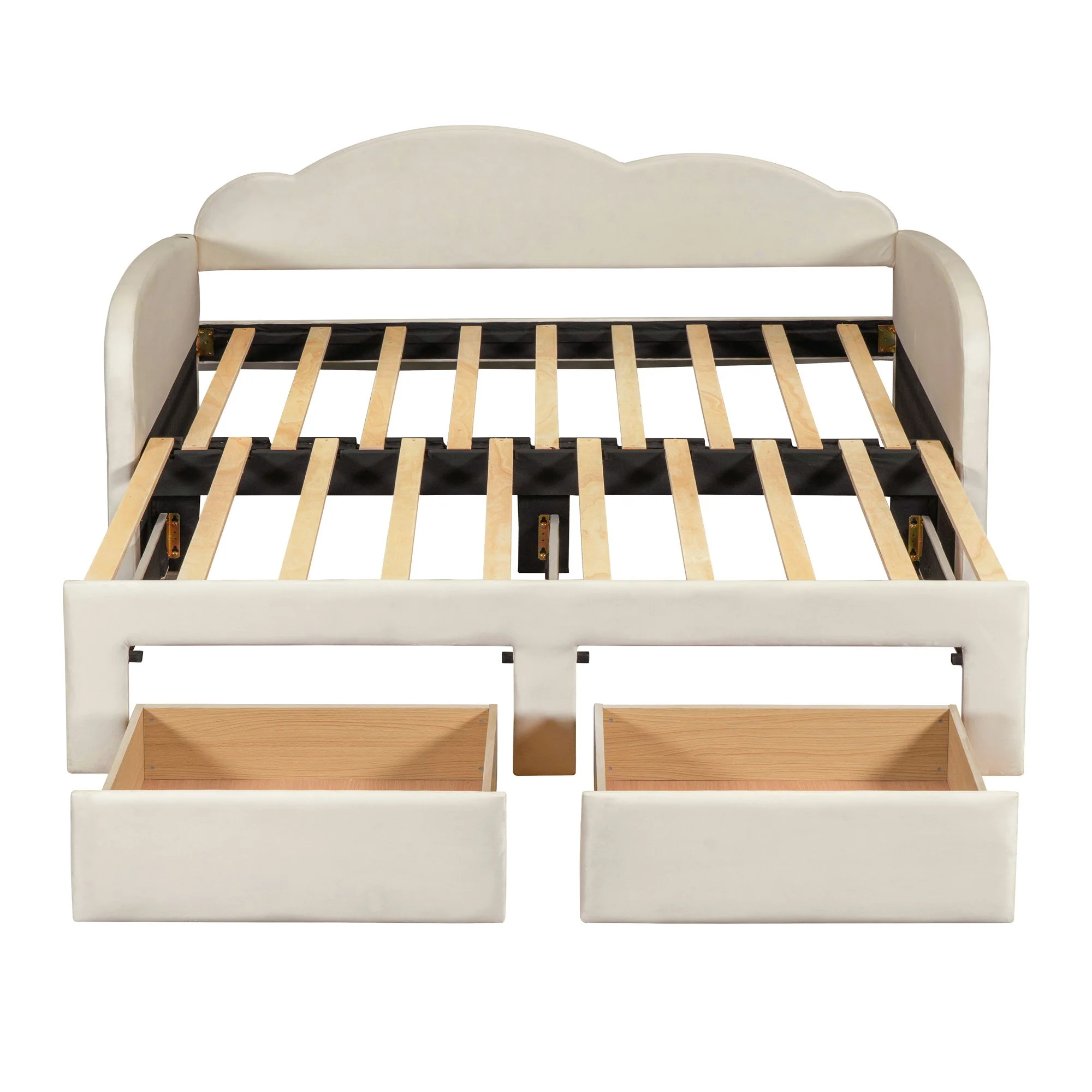 Upholstered Daybed With Cloud-Shaped Backrest, Trundle & 2 Drawers And USB Ports - Image 16