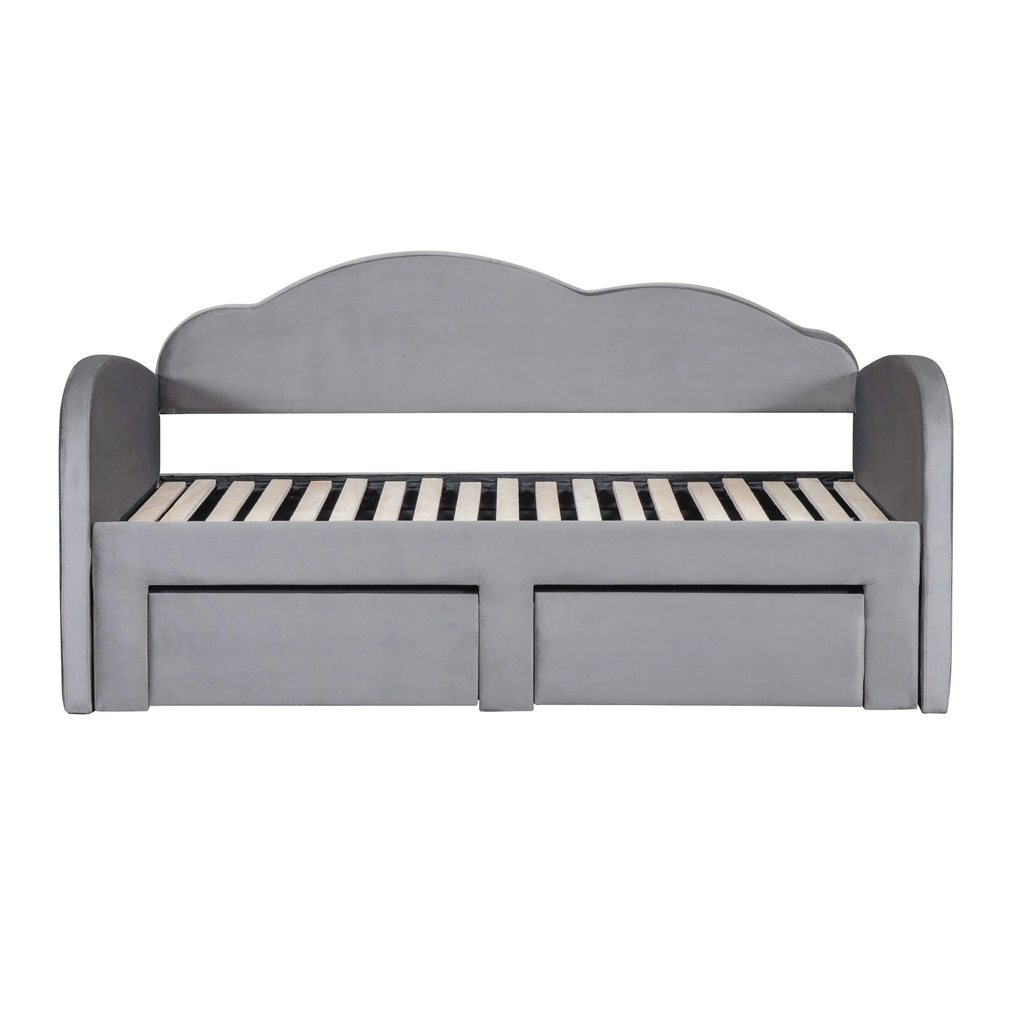 Upholstered Daybed With Cloud-Shaped Backrest, Trundle & 2 Drawers And USB Ports - Image 21