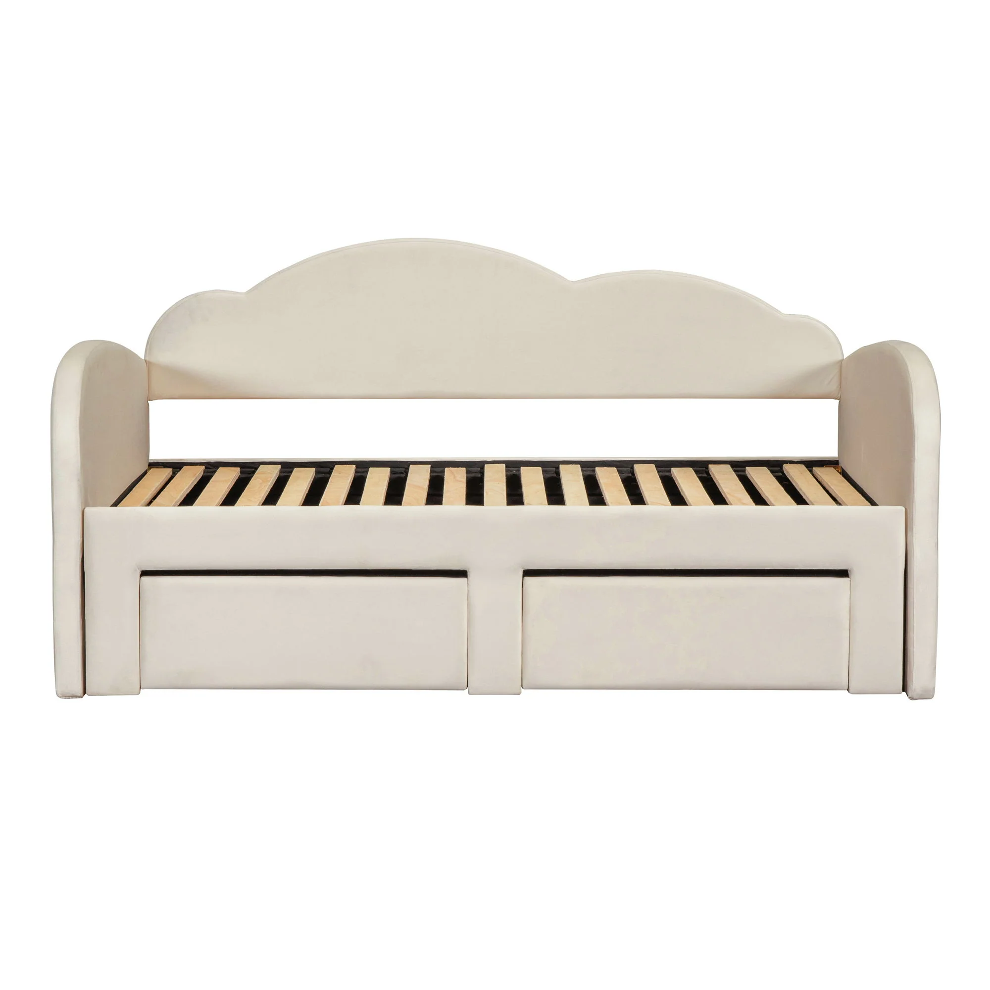 Upholstered Daybed With Cloud-Shaped Backrest, Trundle & 2 Drawers And USB Ports - Image 27