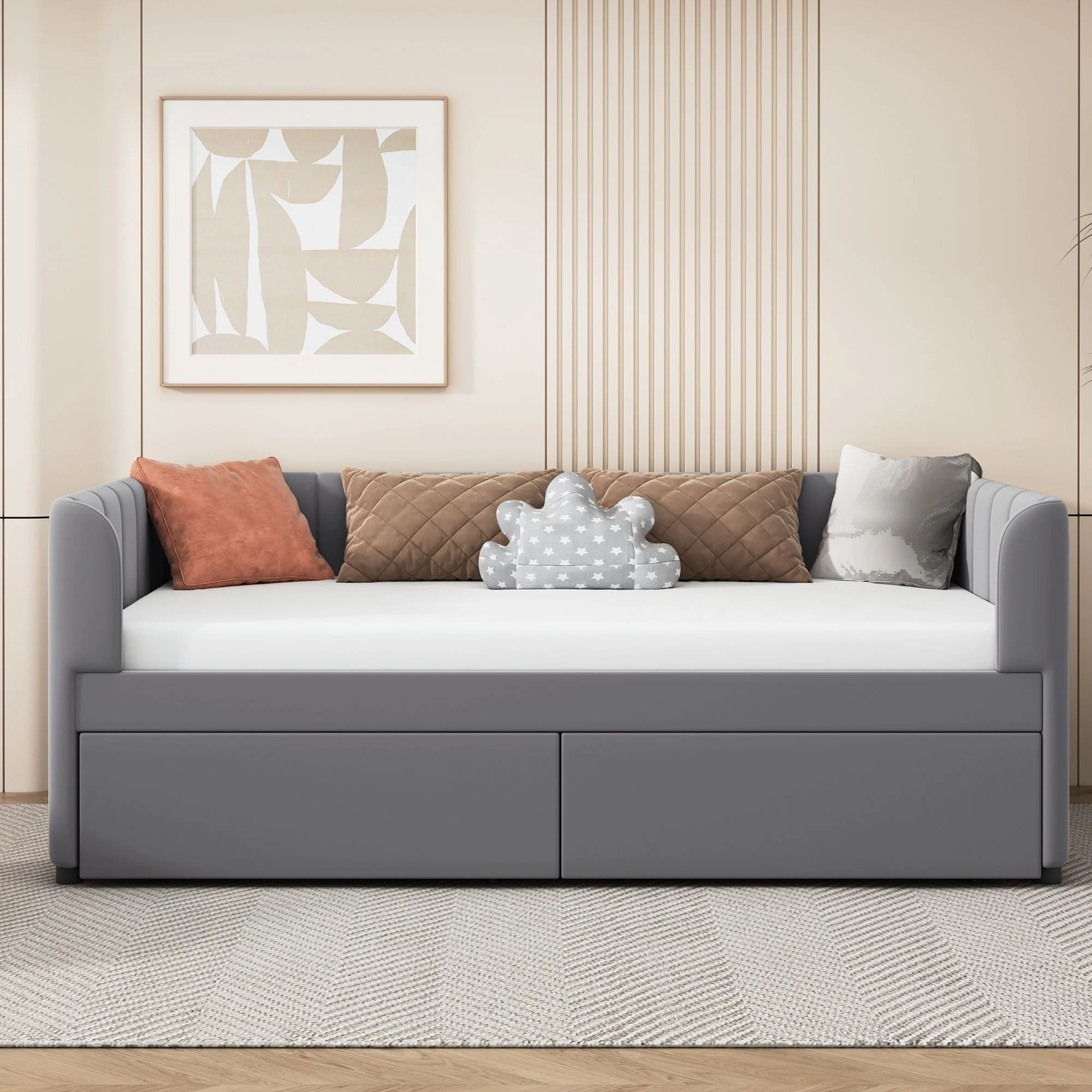 Upholstered Daybed With Ergonomic Design Backrest - Image 13