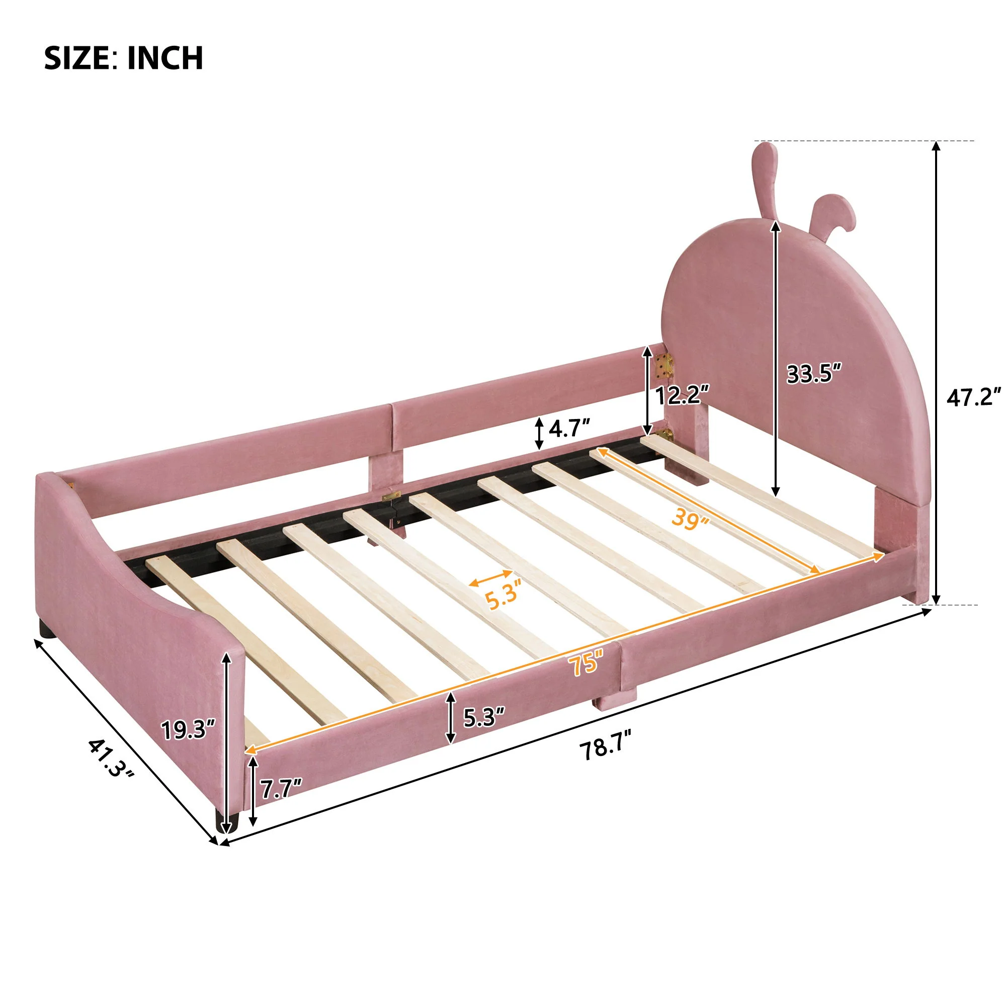 Upholstered Daybed With Rabbit Ear Shaped Headboard - Image 7