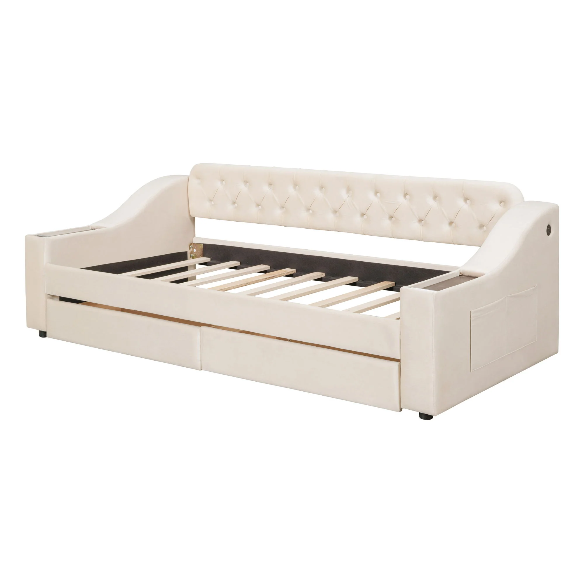 Upholstered Daybed With Storage Armrests And USB Port - Image 4