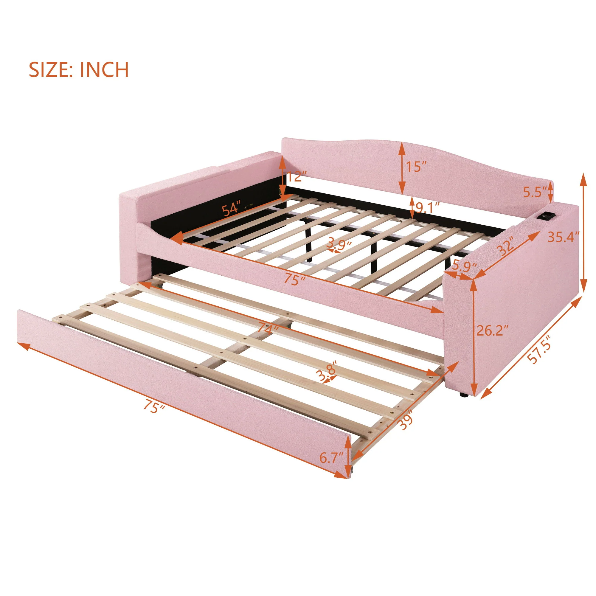 Upholstered Daybed With Storage Armrests, Trundle And Latest Integrated tooth Audio System - Image 18