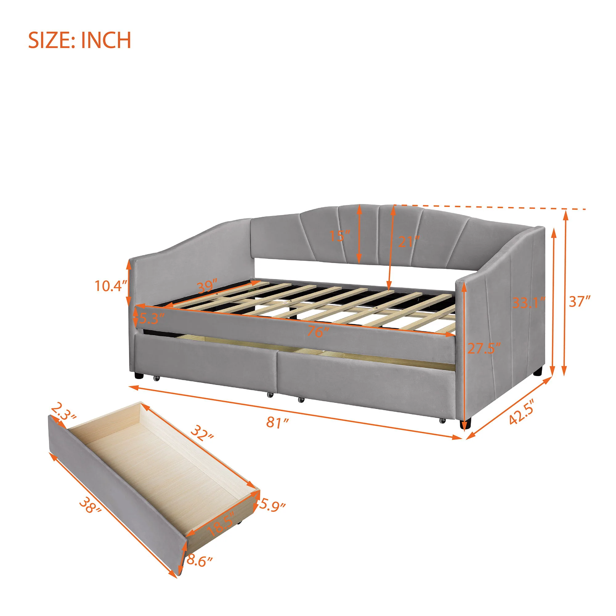 Upholstered Daybed With Two Drawers And Wood Slat - Image 10