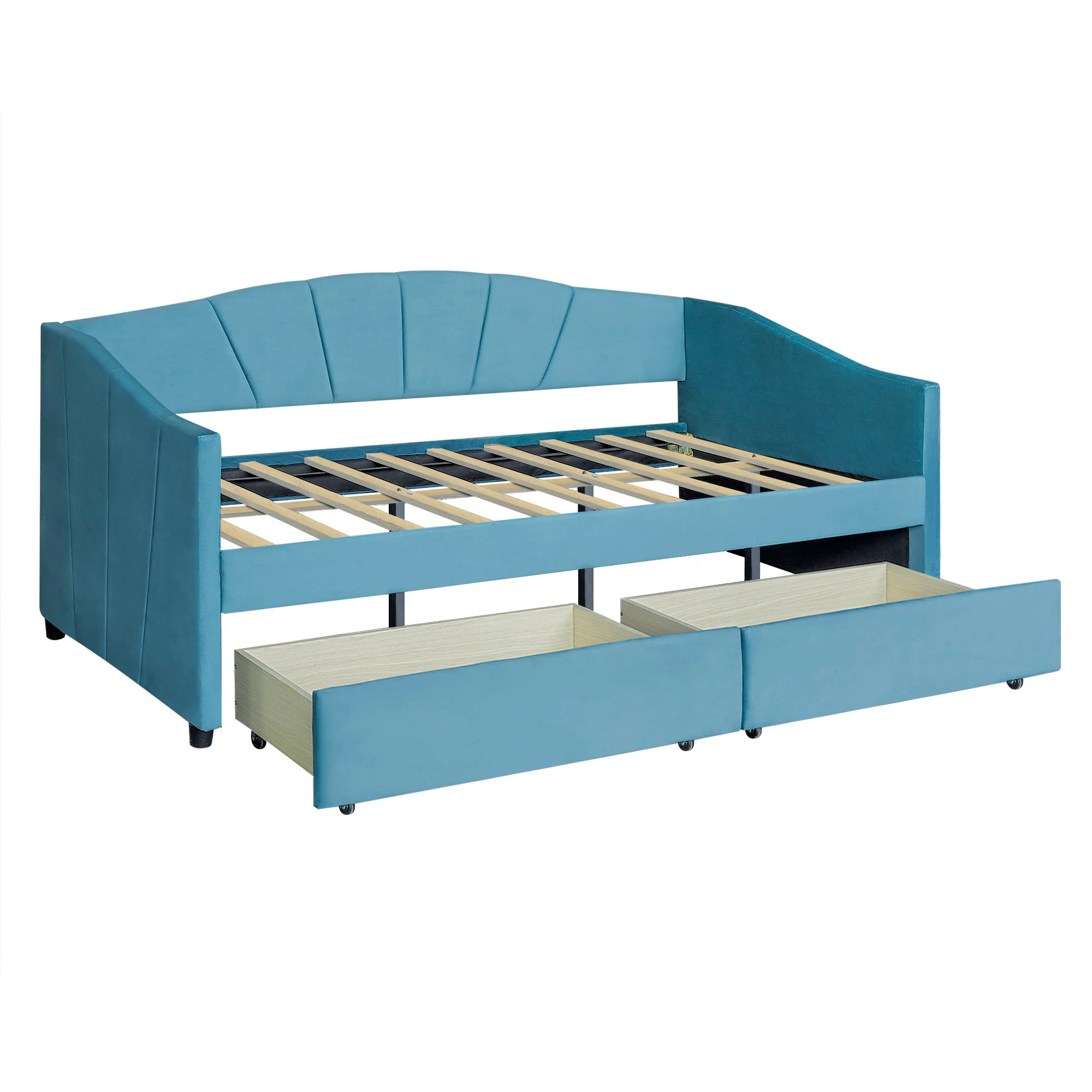 Upholstered Daybed With Two Drawers And Wood Slat - Image 27