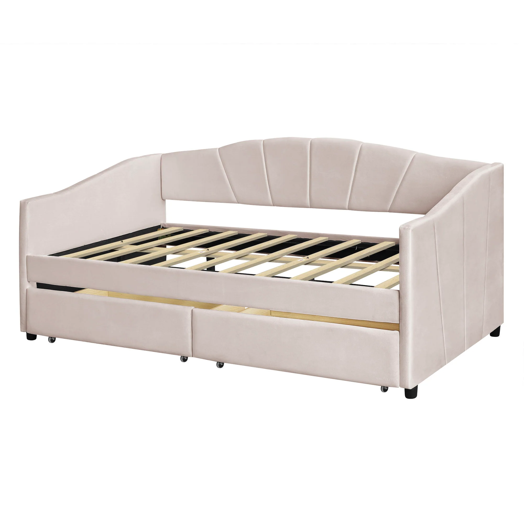 Upholstered Daybed With Two Drawers And Wood Slat - Image 5