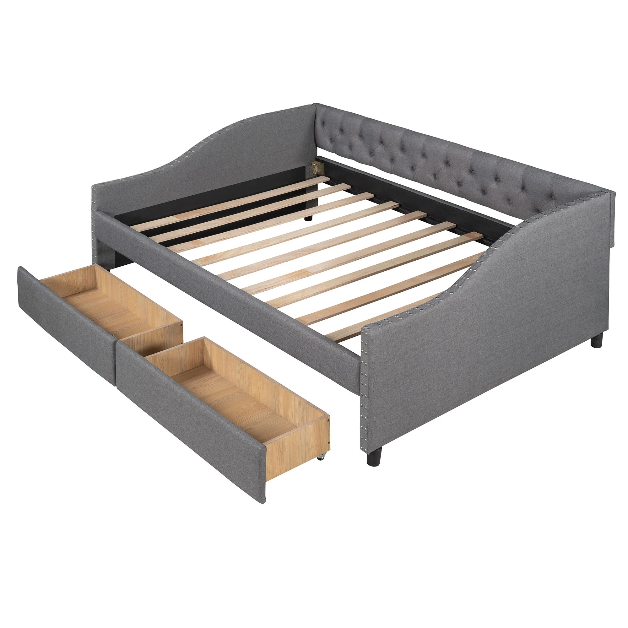 Upholstered Daybed With Two Drawers, Wood Slat Support - Image 18