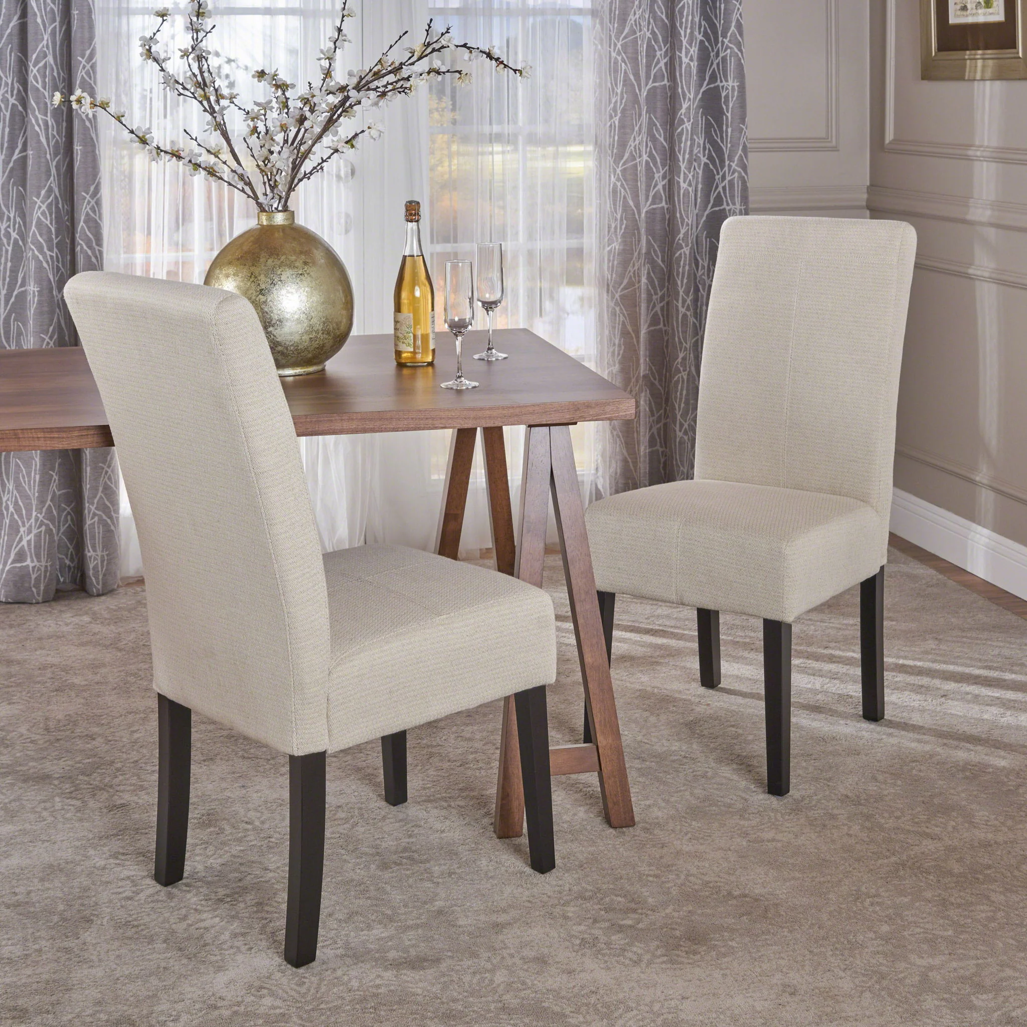 Upholstered Dining Chairs, Modern Fabric Dining Room Chair (Set of 2) - Beige - Image 2