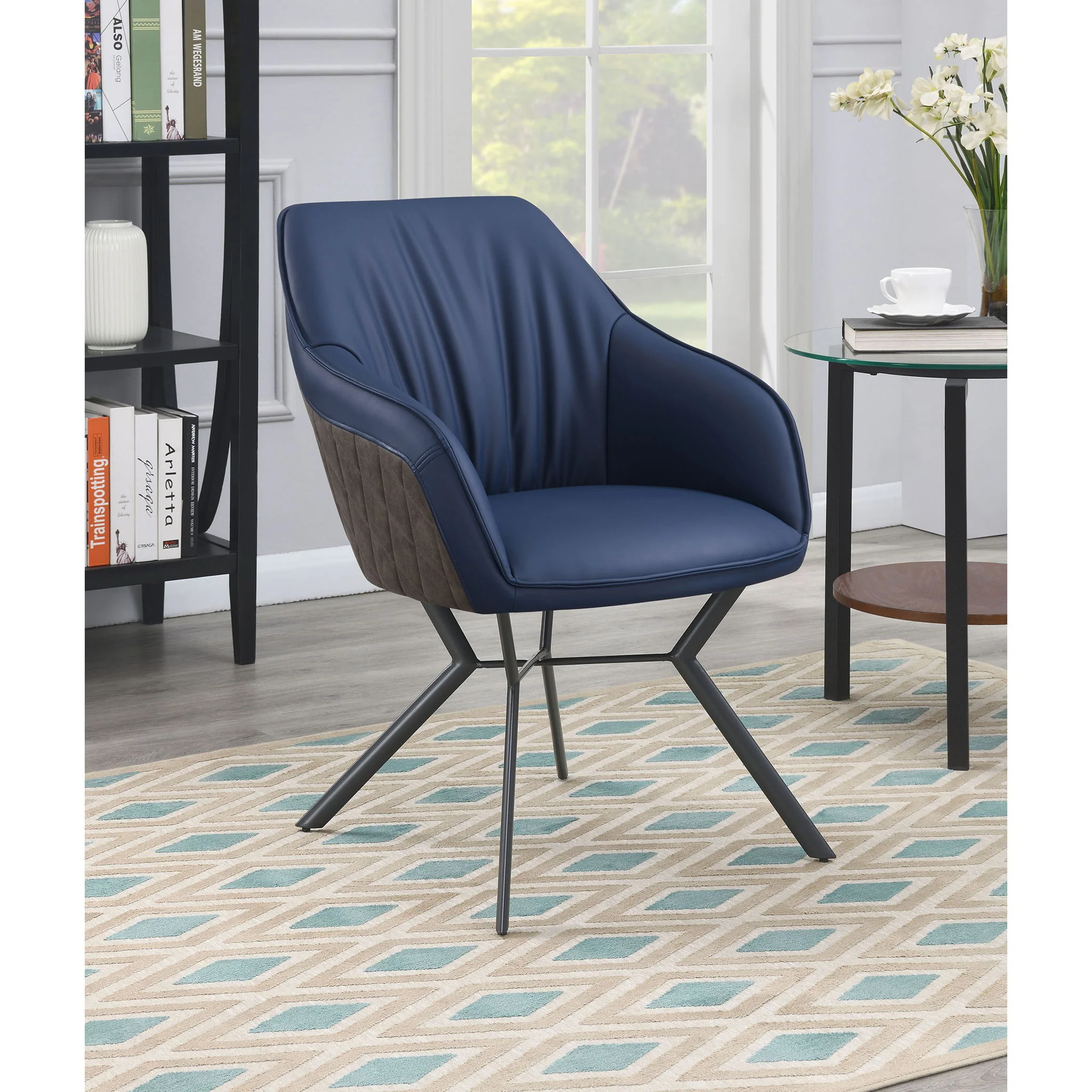 Upholstered Dining Chairs (Set of 2) Retro Bucket Seat - Blue - Image 2