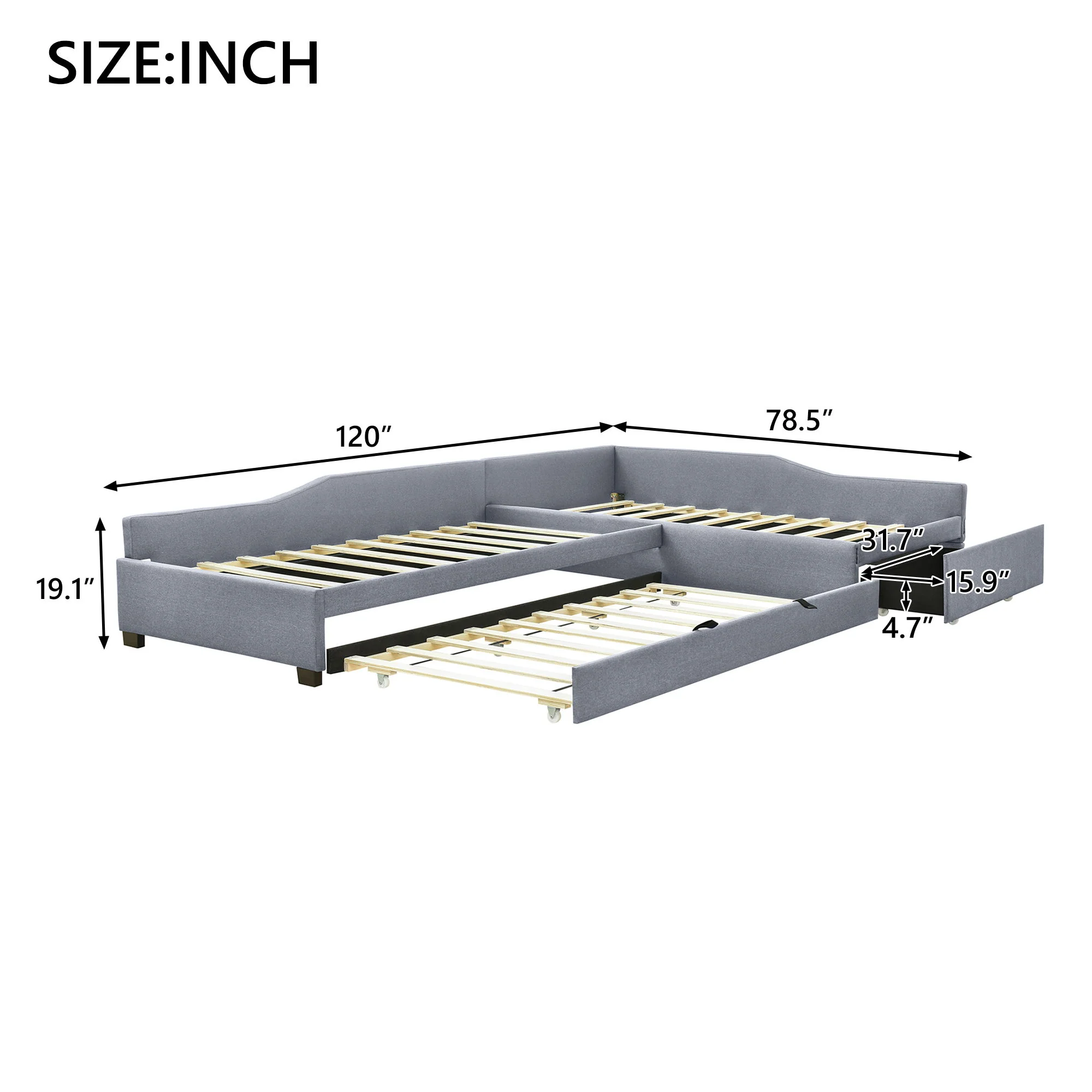 Upholstered Double Daybed With Trundle And Drawer - Image 16