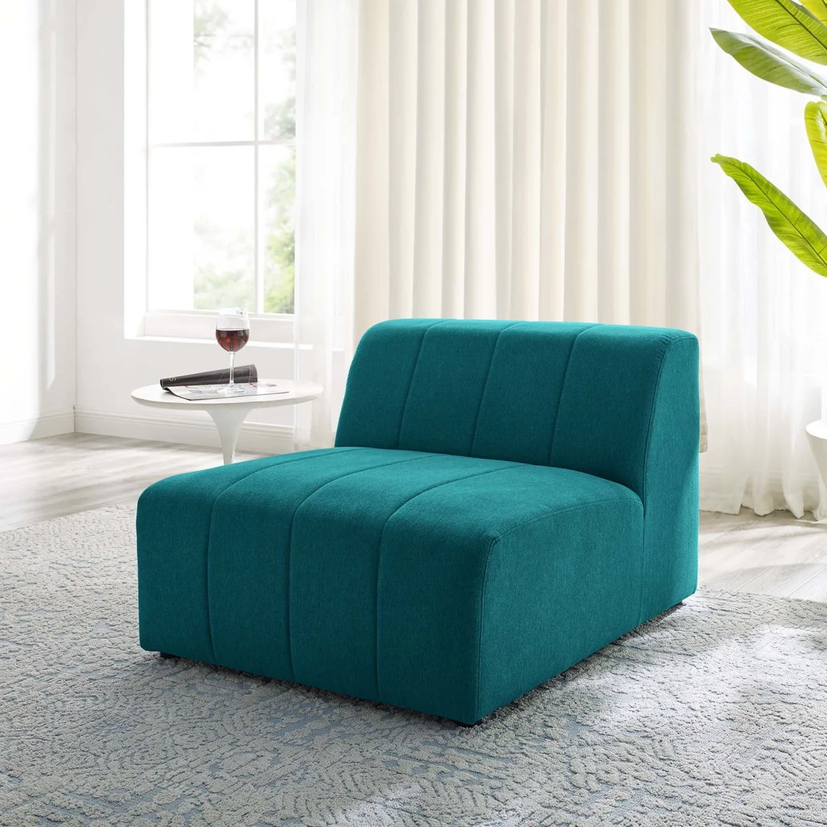 Upholstered Fabric Armless Chair 42 Inch in Teal - Image 6