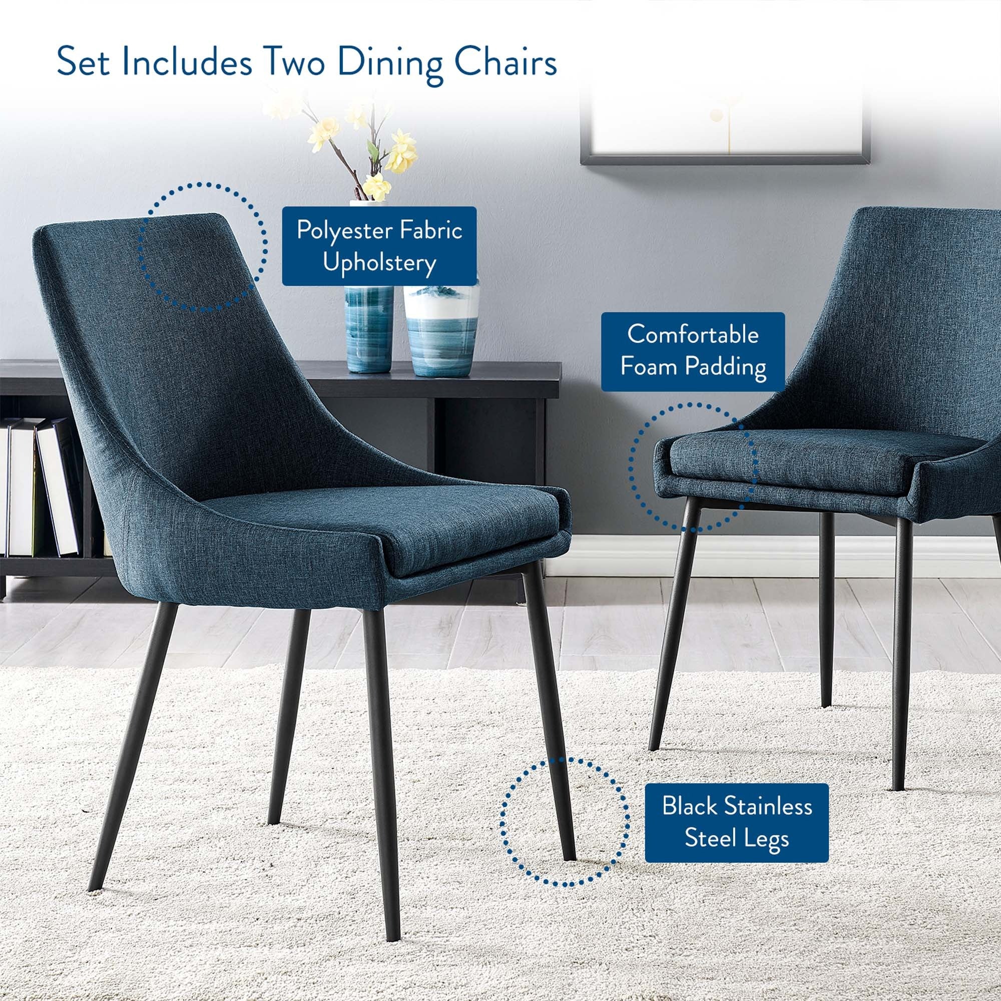 Upholstered Fabric Dining Chair Set with Tapered Metal Legs - Image 8
