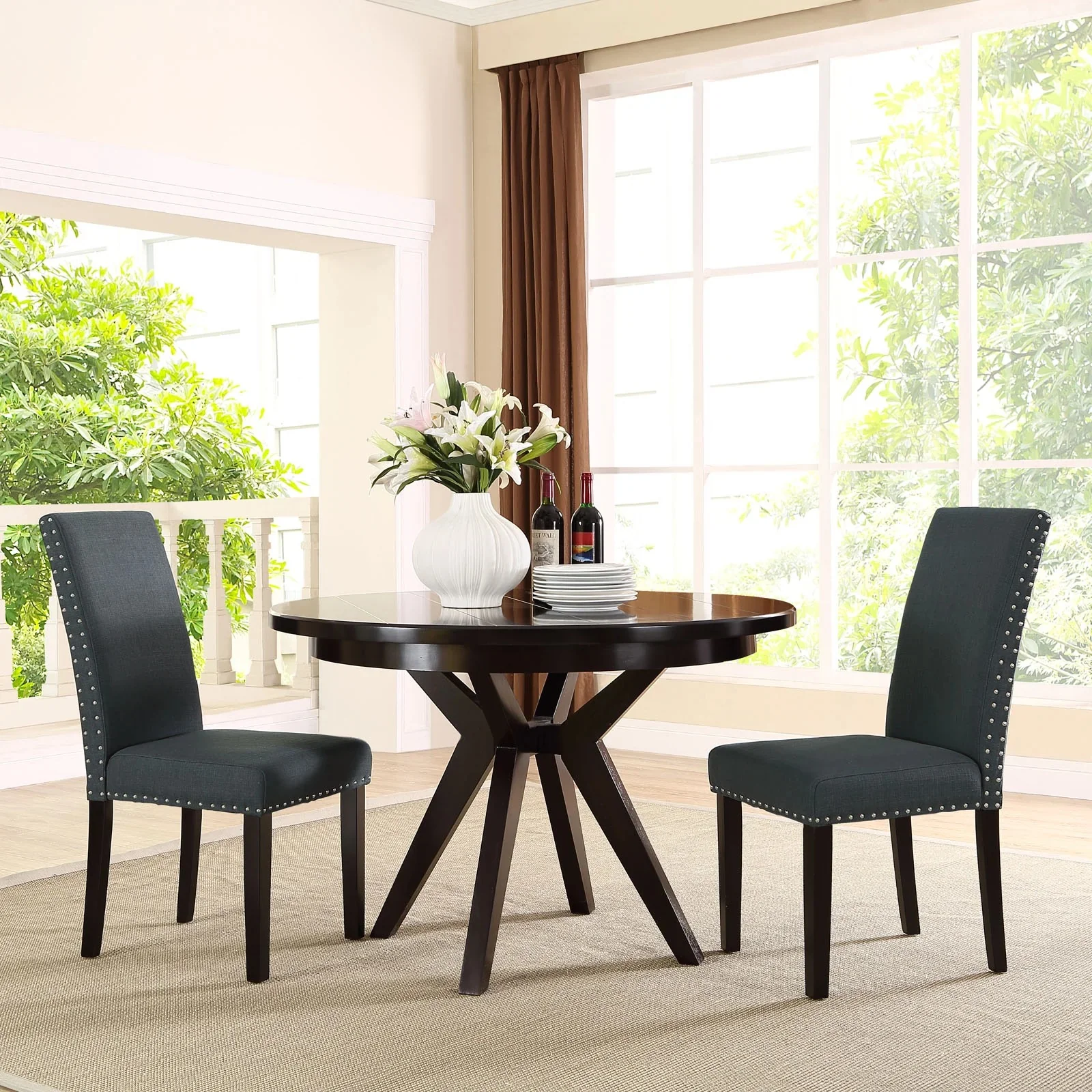 Upholstered Fabric Dining Room Side Chair with Nailhead Trim - Image 5
