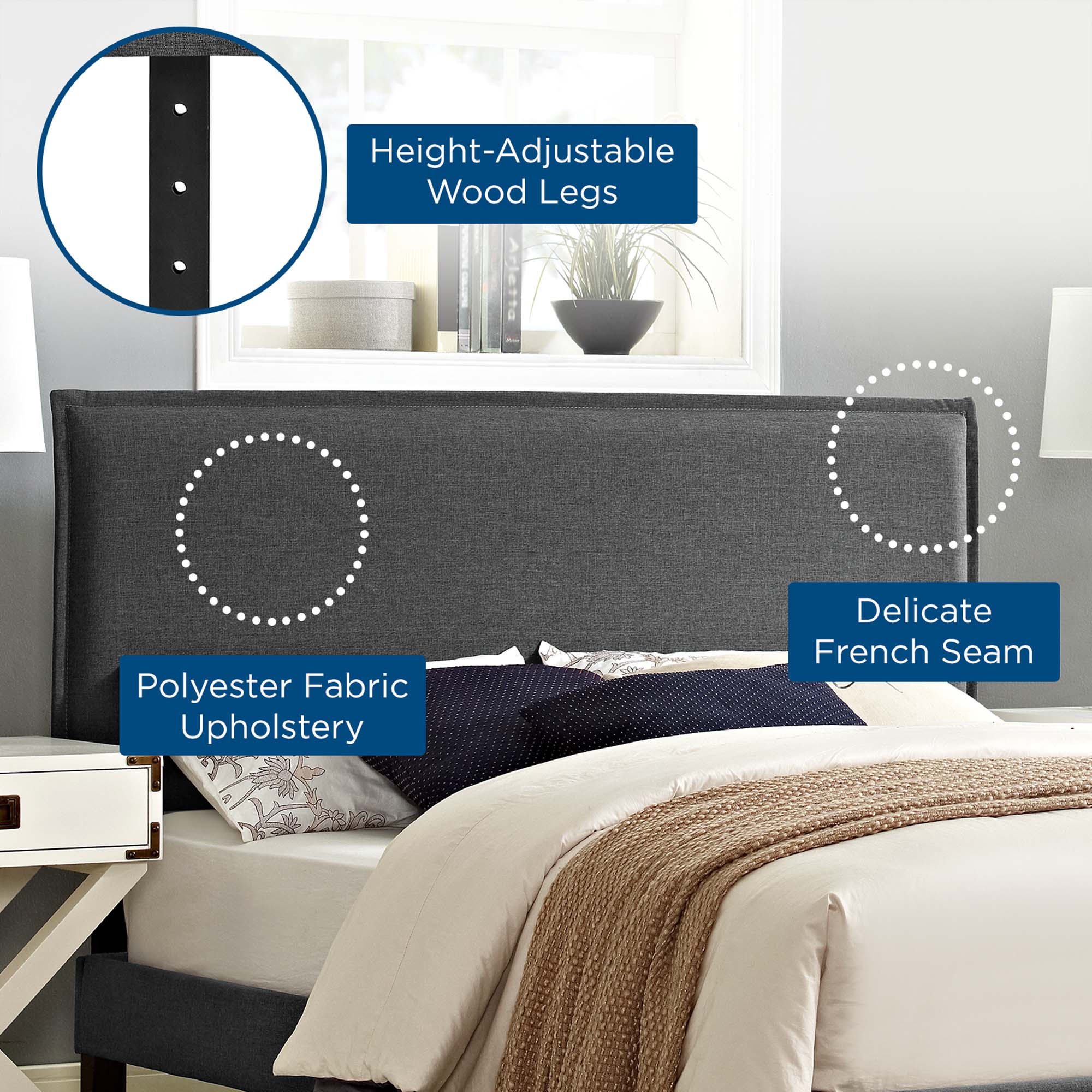 Upholstered Fabric Headboard with French Seam Detail - Image 8