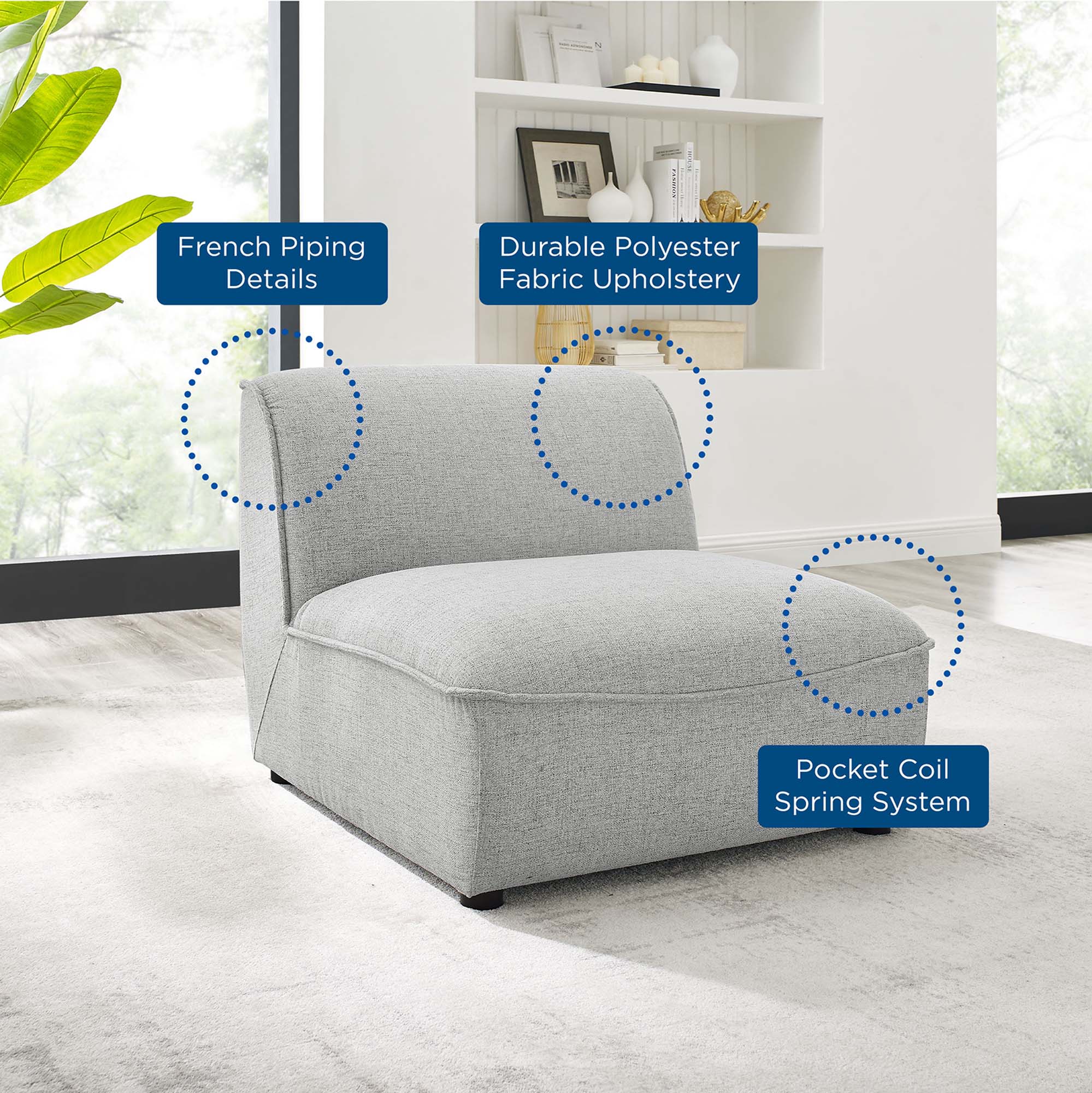 Upholstered Fabric Sectional Sofa Armless Chair - 33 Inch - Image 9