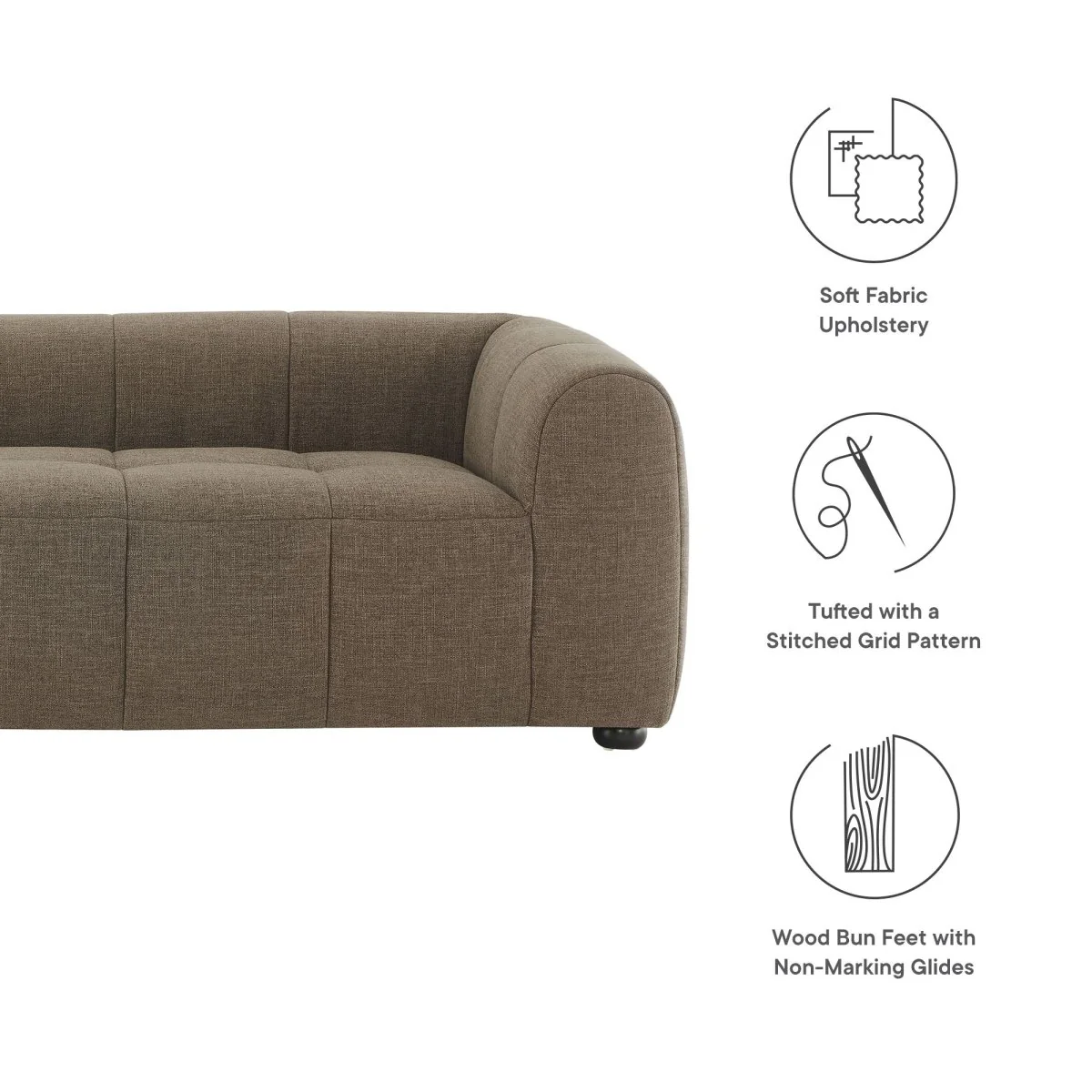 Upholstered Fabric Sofa with Grid Stitching and Deep Seating - Image 14