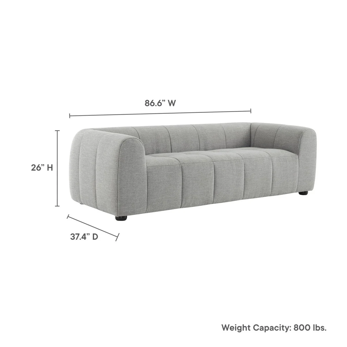 Upholstered Fabric Sofa with Grid Stitching and Deep Seating - Image 3