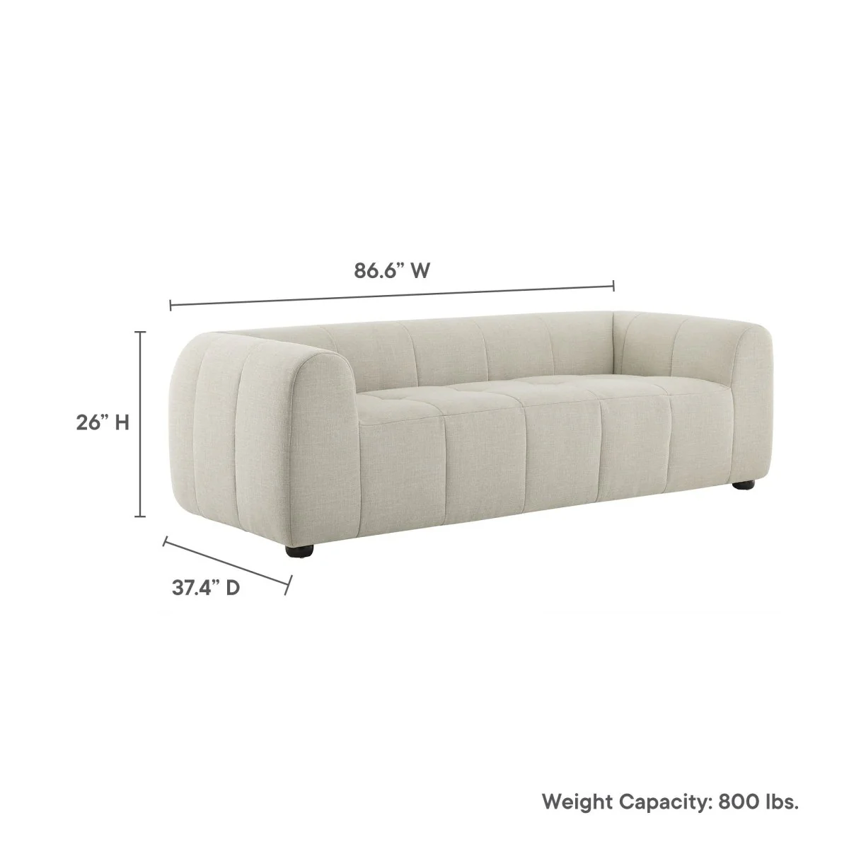 Upholstered Fabric Sofa with Grid Stitching and Deep Seating - Image 9