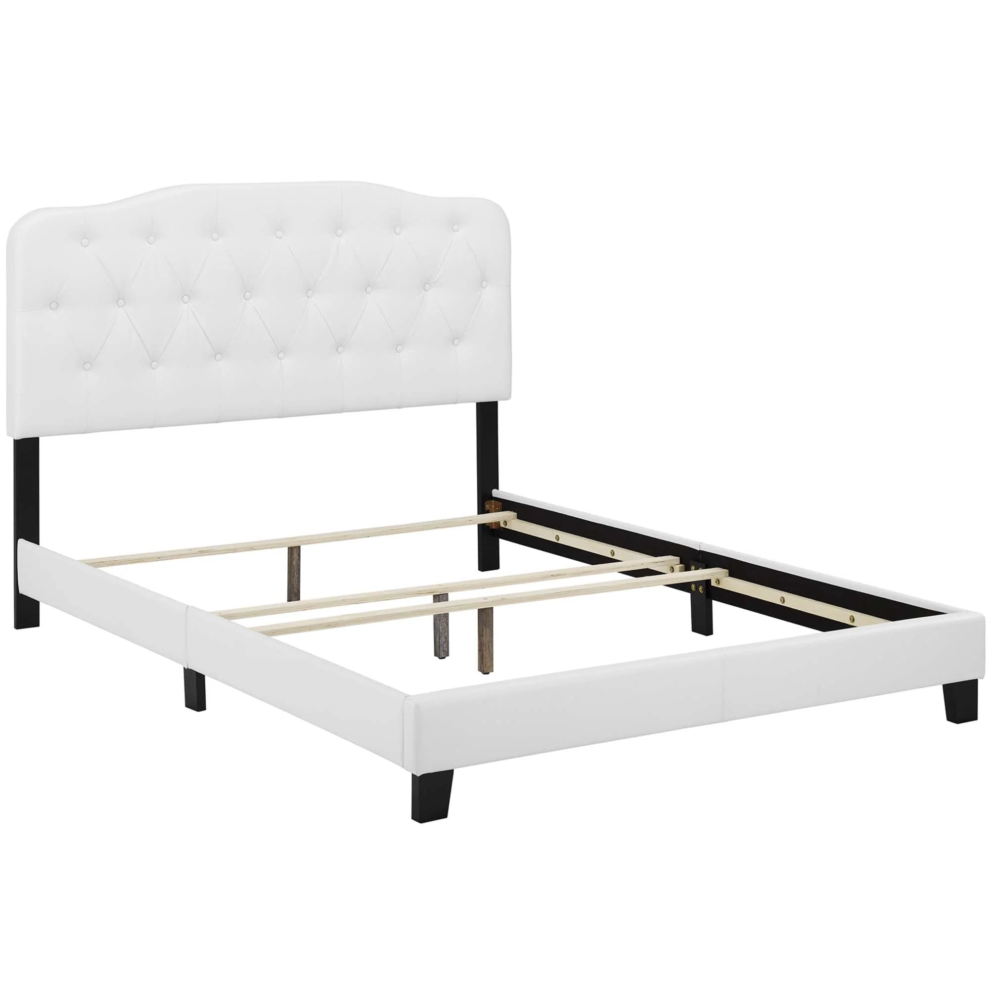 Upholstered Faux Leather Bed with Button Tufted Headboard - Image 11