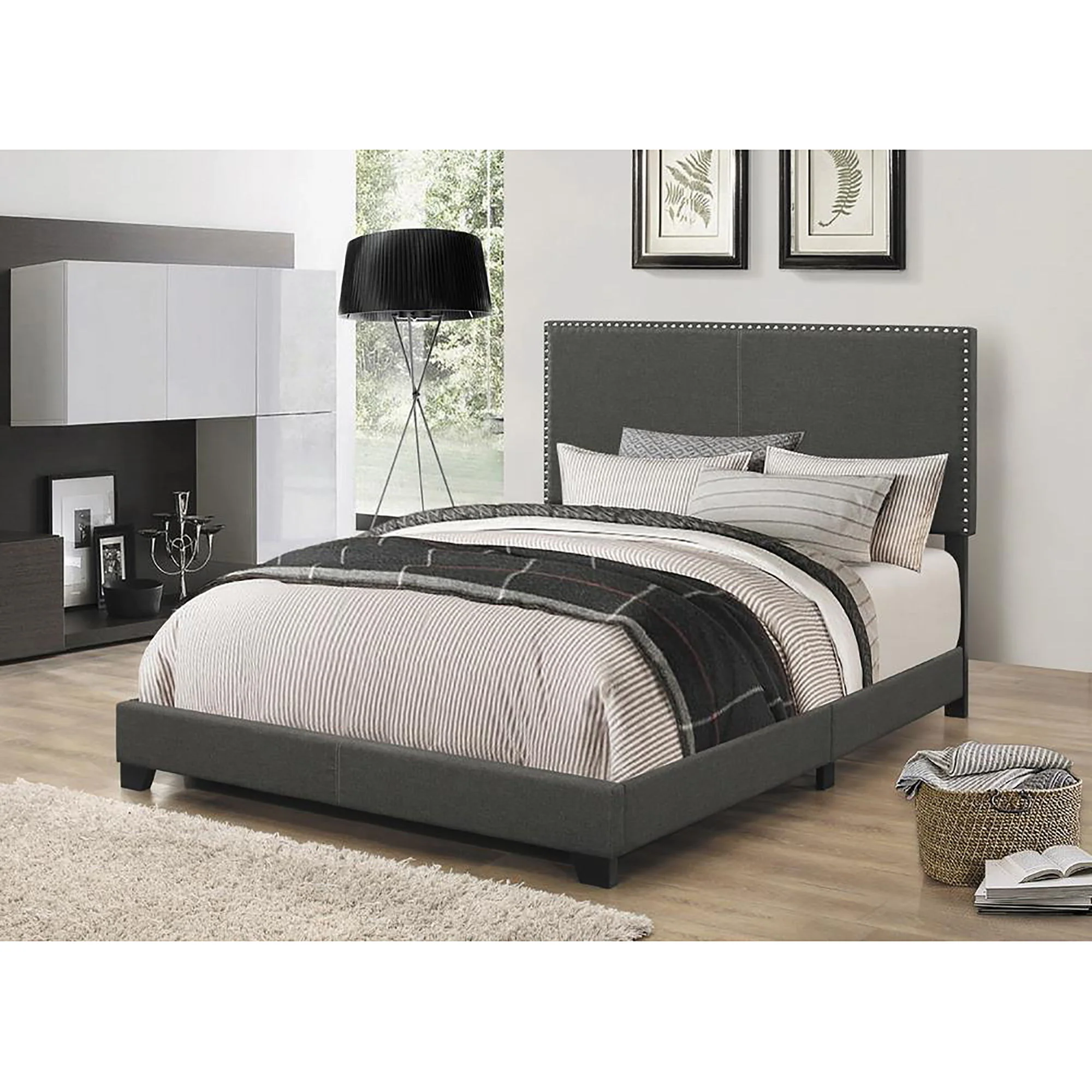 Upholstered Full Bed With Nailhead Trim - Charcoal - Image 4
