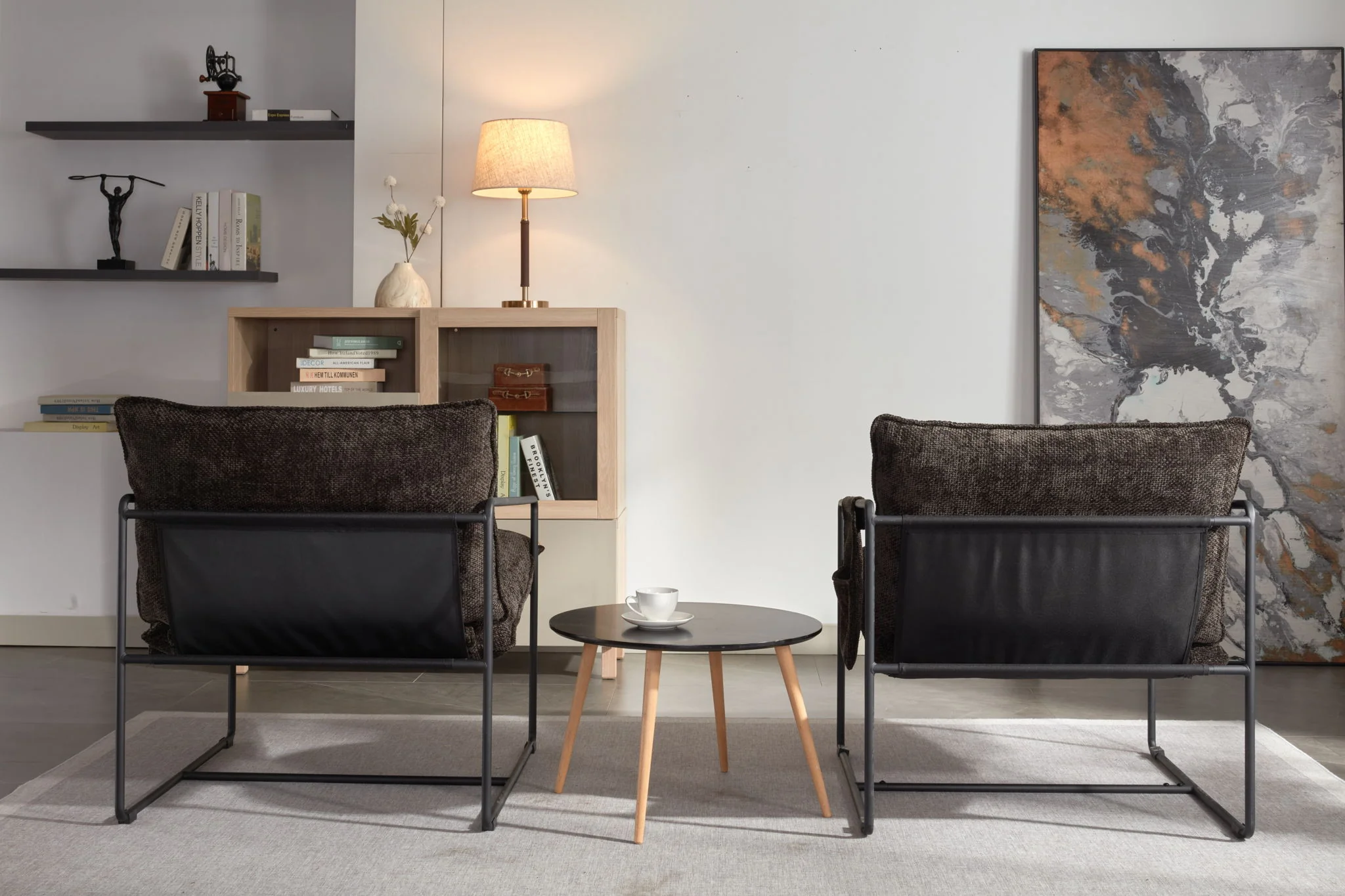 Upholstered Hanging Armchair With Arm Pocket Metal Frame (Set of 2), Crushed Foam Cushions And Skin-Friendly Braid For Living Room And Bedroom - Image 5