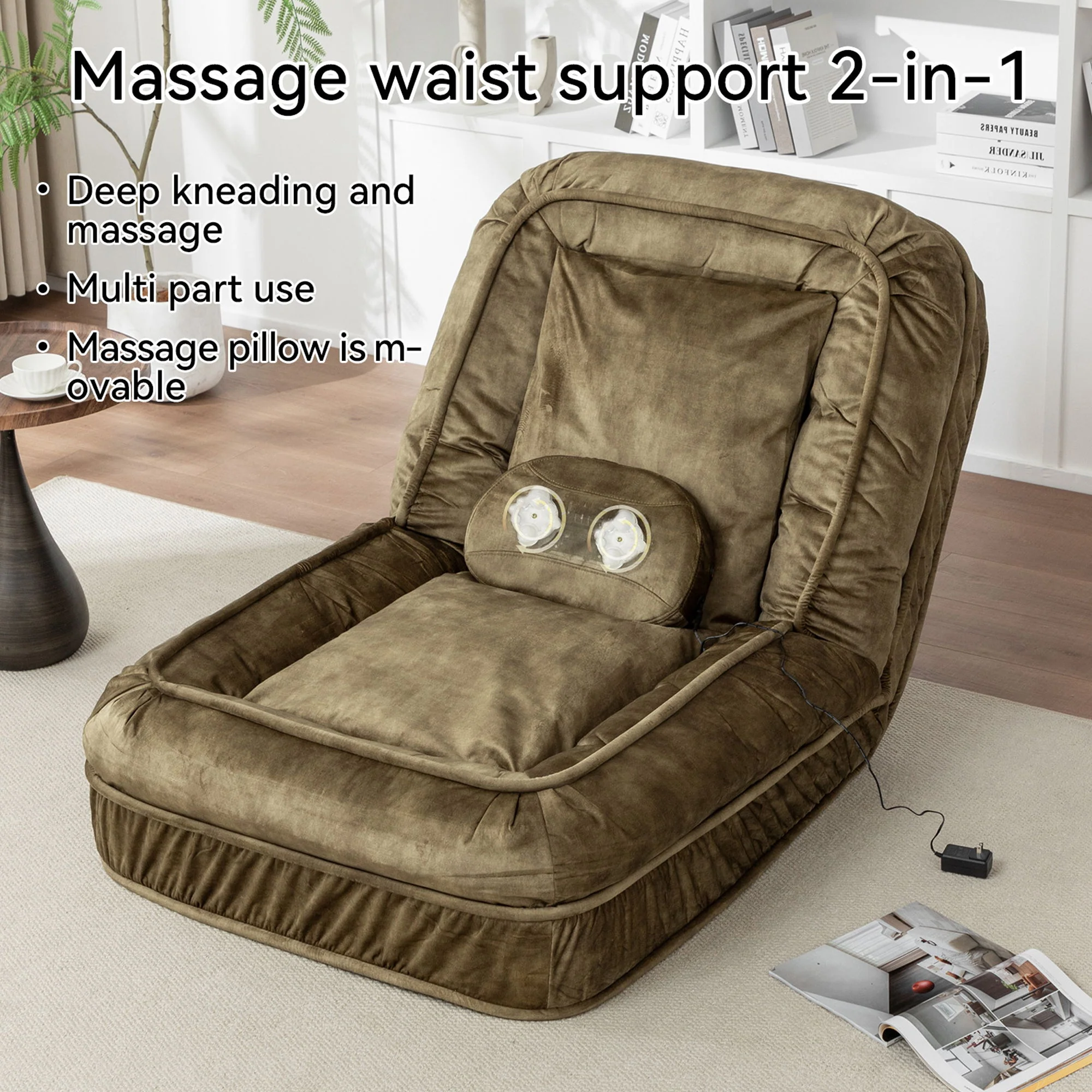 Upholstered Human Dog Bed And Pets, Bean Bag Floor Sofa With Massage Pillow, 5 Adjustable Positions & 2 Soft Pillows - Image 17