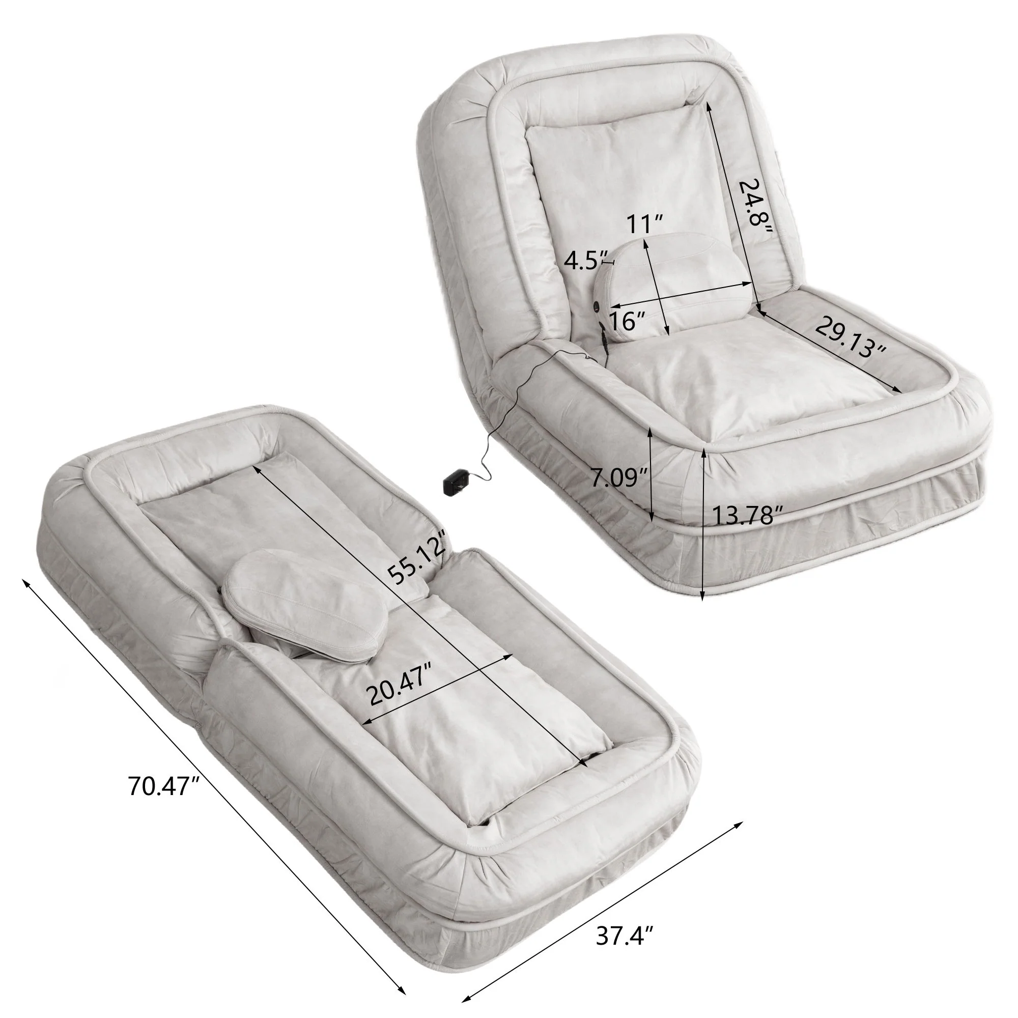 Upholstered Human Dog Bed And Pets, Bean Bag Floor Sofa With Massage Pillow, 5 Adjustable Positions & 2 Soft Pillows - Image 21