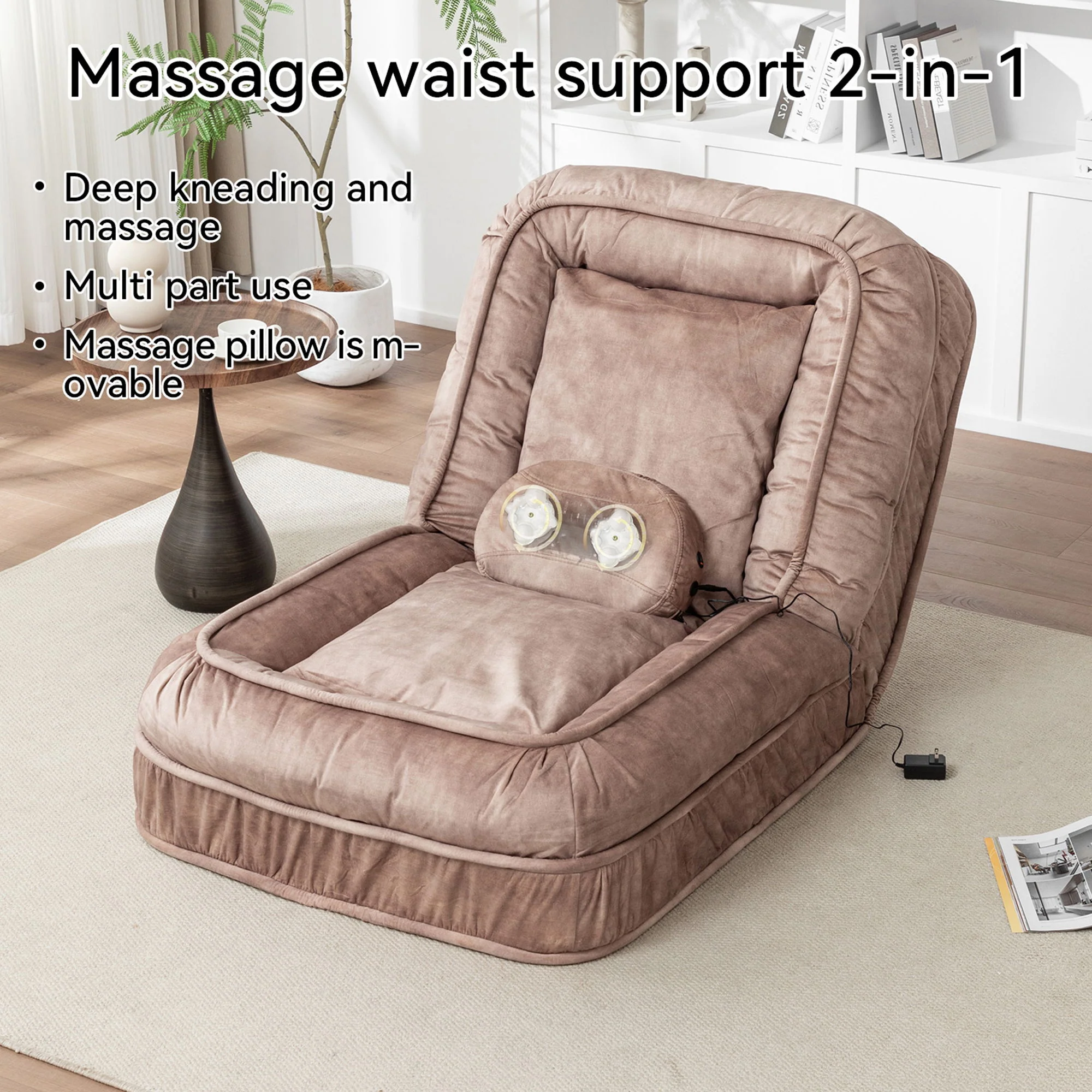 Upholstered Human Dog Bed And Pets, Bean Bag Floor Sofa With Massage Pillow, 5 Adjustable Positions & 2 Soft Pillows - Image 24