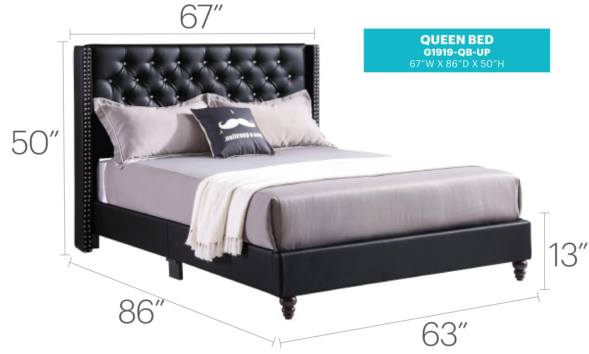 Upholstered Nailhead Trim Chic Bed - Image 42