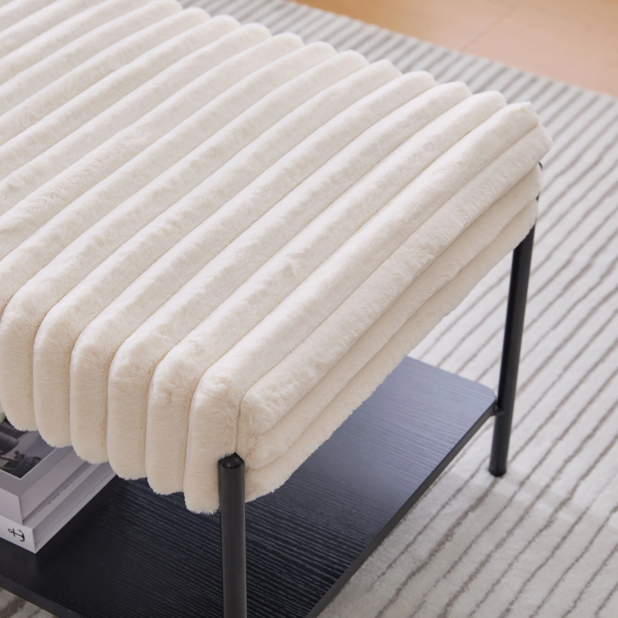 Upholstered Ottoman Coffee Table Foot Rest With Open Storage - Image 9