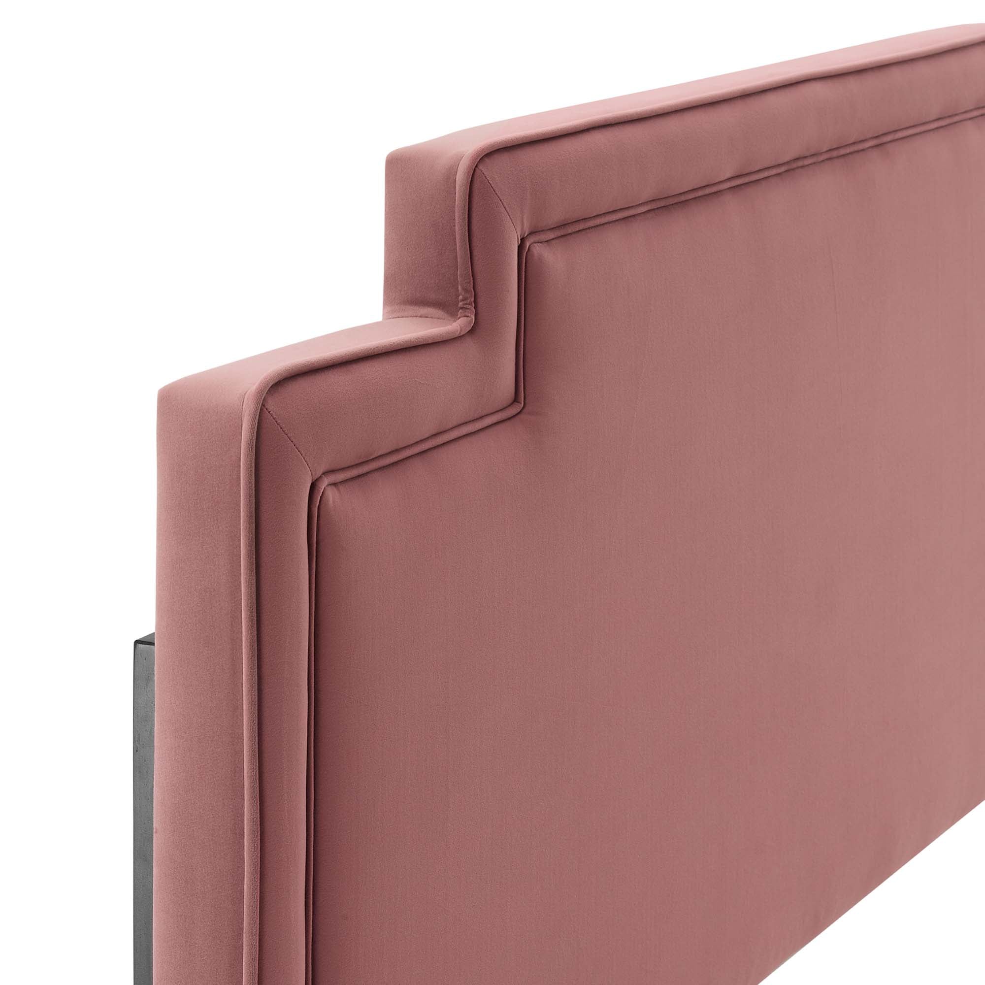 Upholstered Performance Velvet Headboard with Piping Detail - Image 3