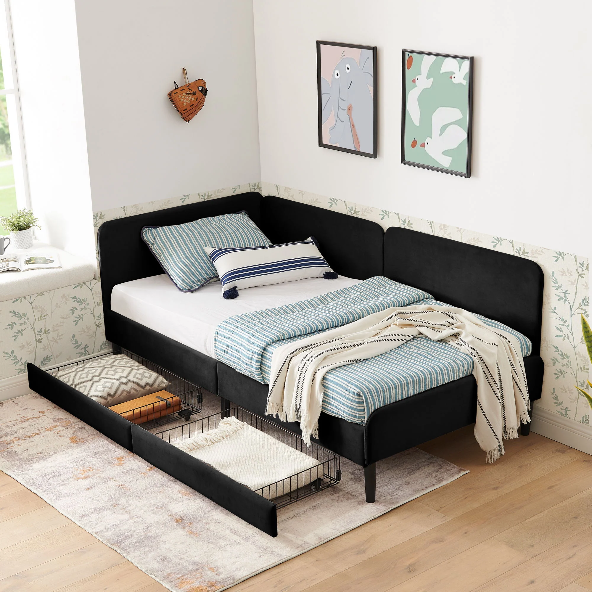 Upholstered Platform Bed Frame With 2 Storage Drawers And Adjustable Sofa Bed - Image 23