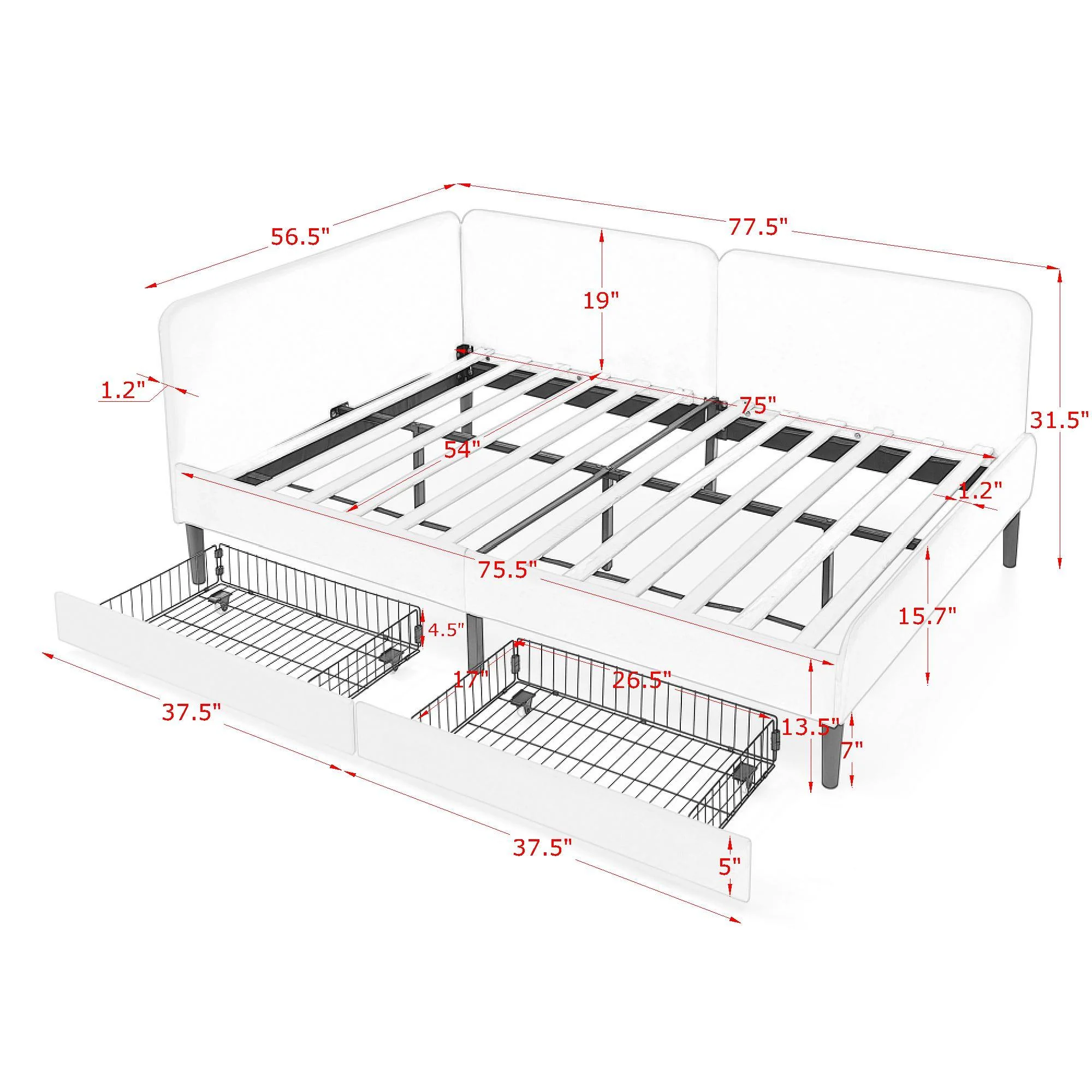 Upholstered Platform Bed Frame With 2 Storage Drawers And Adjustable Sofa Bed - Image 34