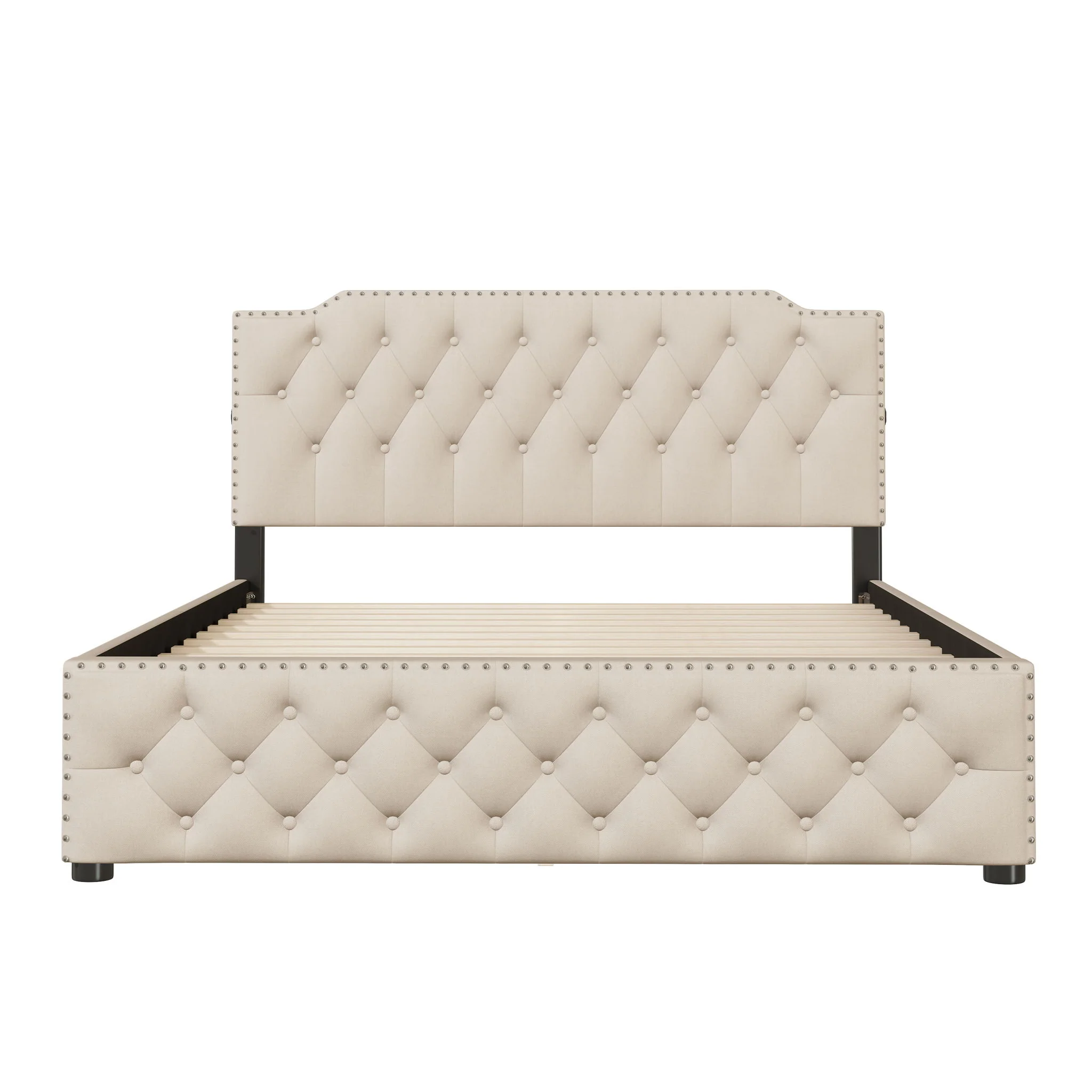 Upholstered Platform Bed With 2 Drawers And 2 Sets Of USB Ports On Each Side, Fabric - Image 13