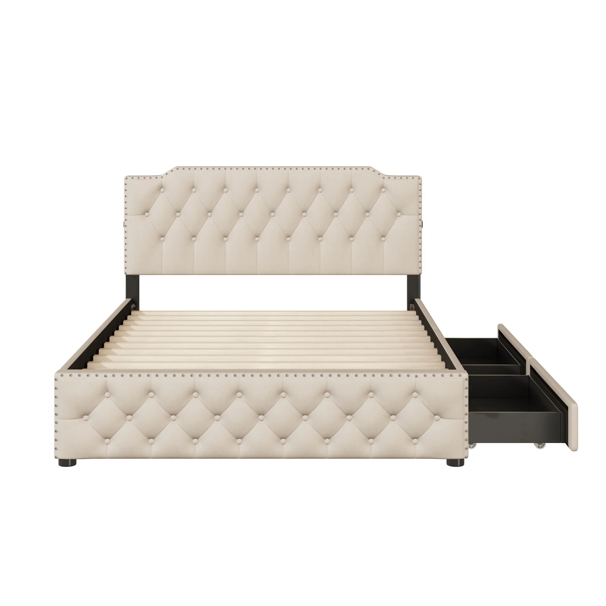 Upholstered Platform Bed With 2 Drawers And 2 Sets Of USB Ports On Each Side, Fabric - Image 18