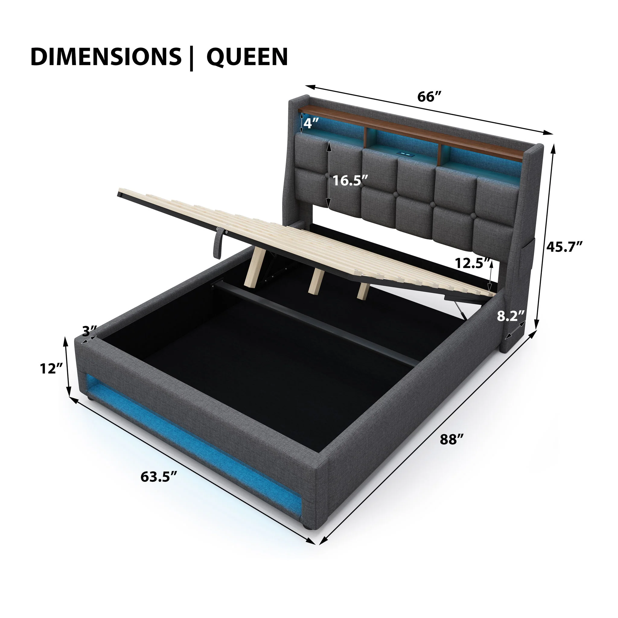 Upholstered Platform Bed With A Hydraulic Storage System, LED And USB Charging (Without Mattress) - Image 16